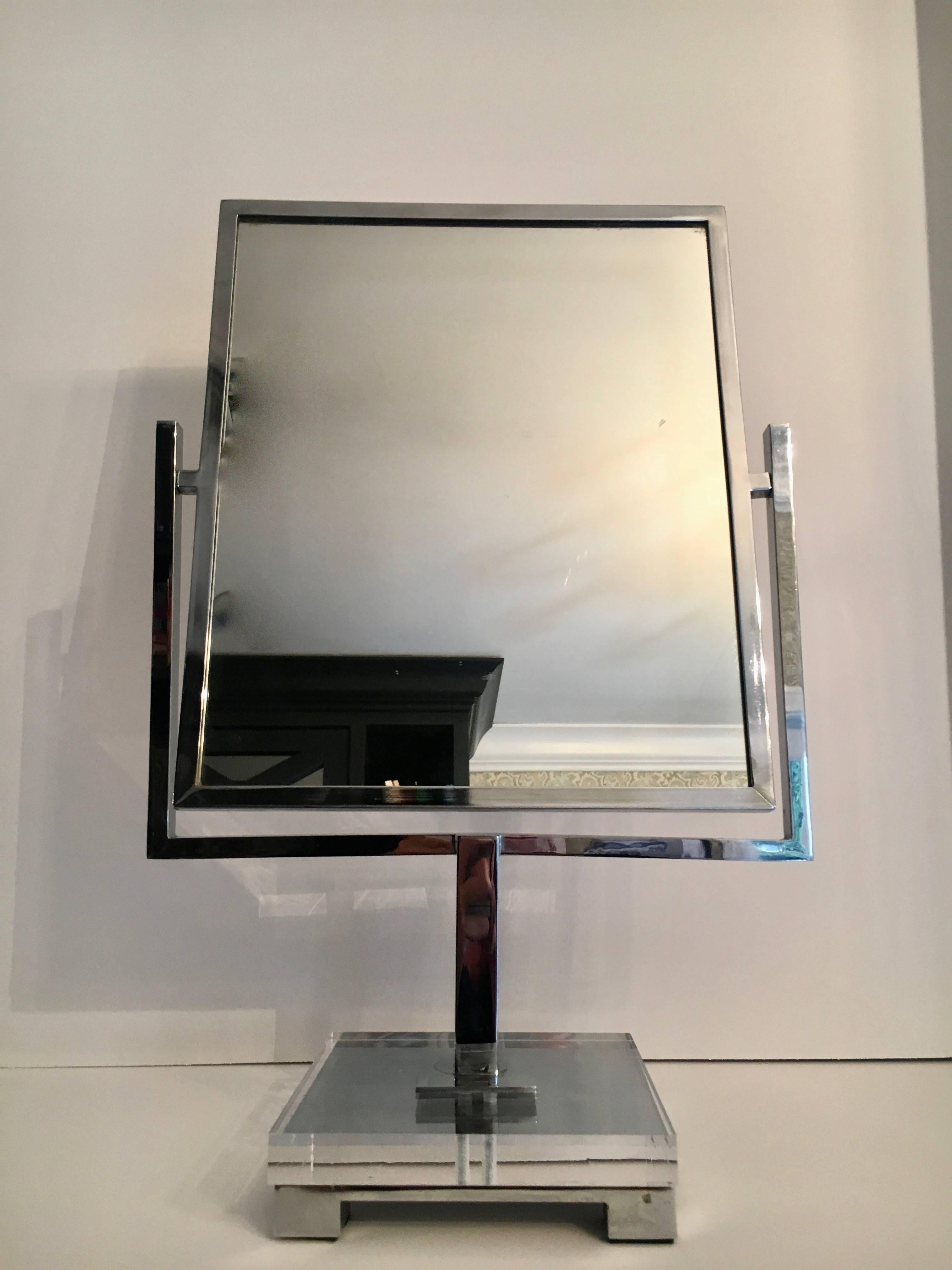 Mid-Century Modern Charles Hollis Jones Chrome and Acrylic Table Vanity Mirror