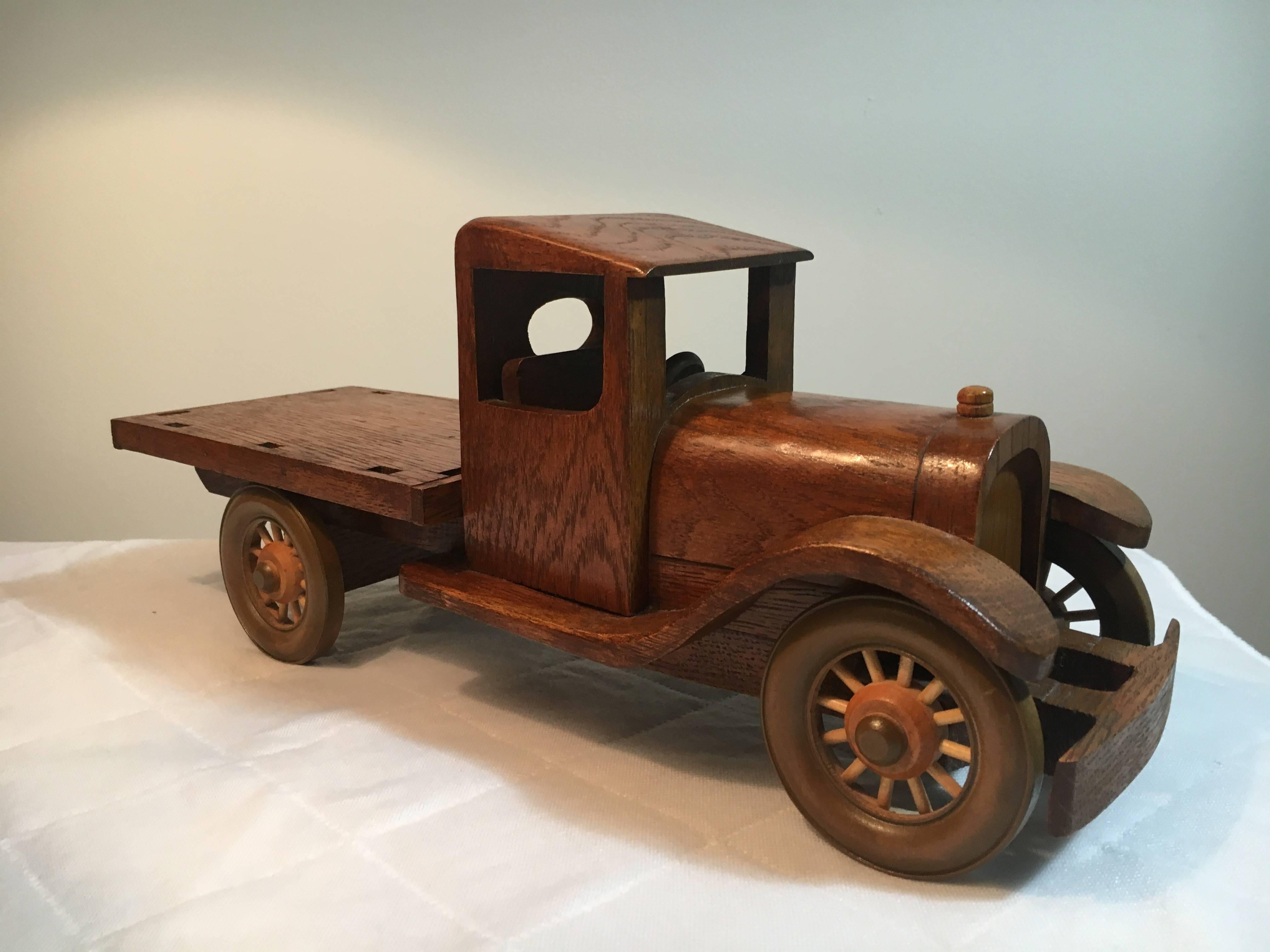 Signed Wooden Folk Art Truck with Removable Stakes In Good Condition In Los Angeles, CA