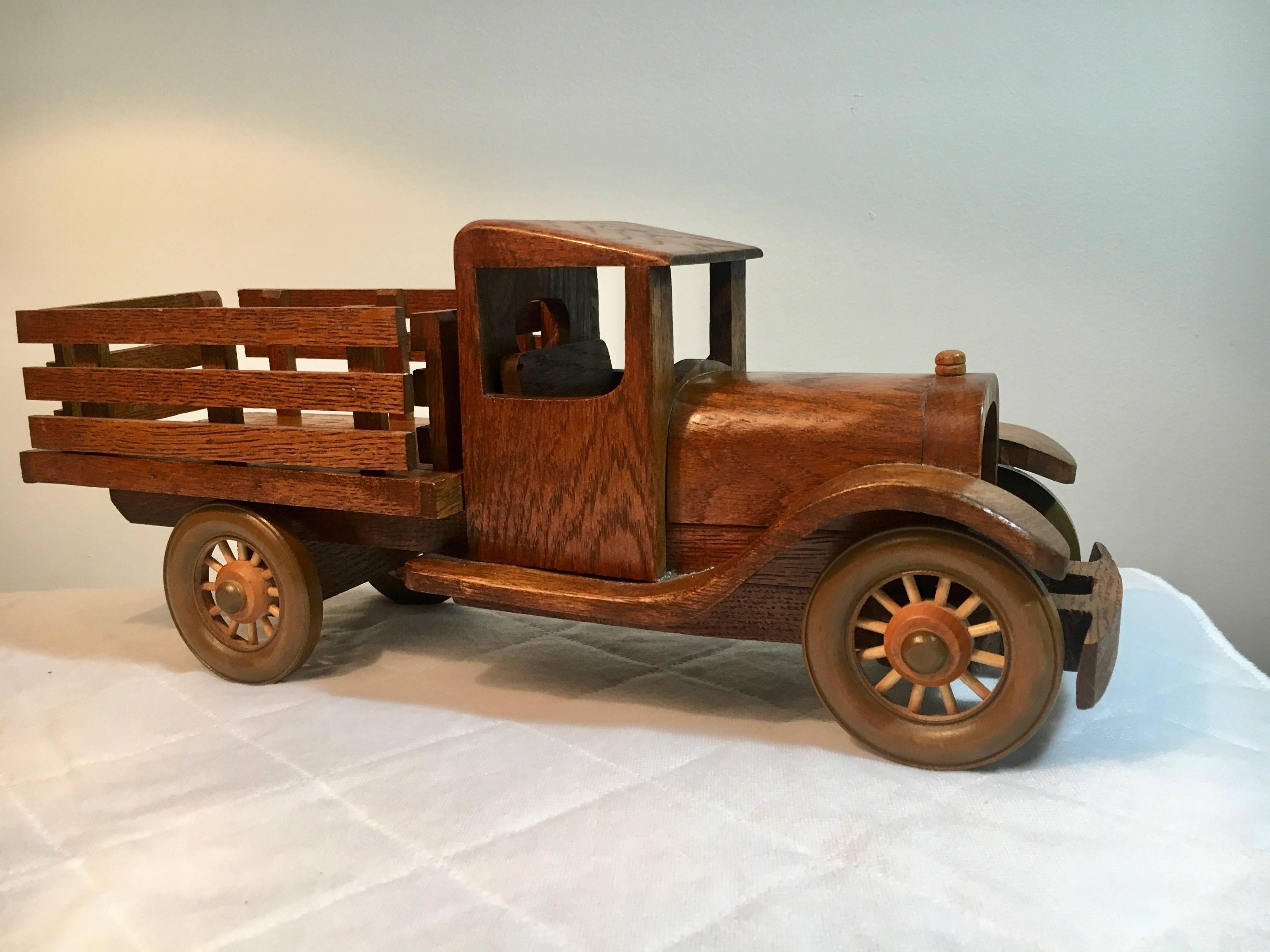 Signed Wooden Folk Art Truck with Removable Stakes 1