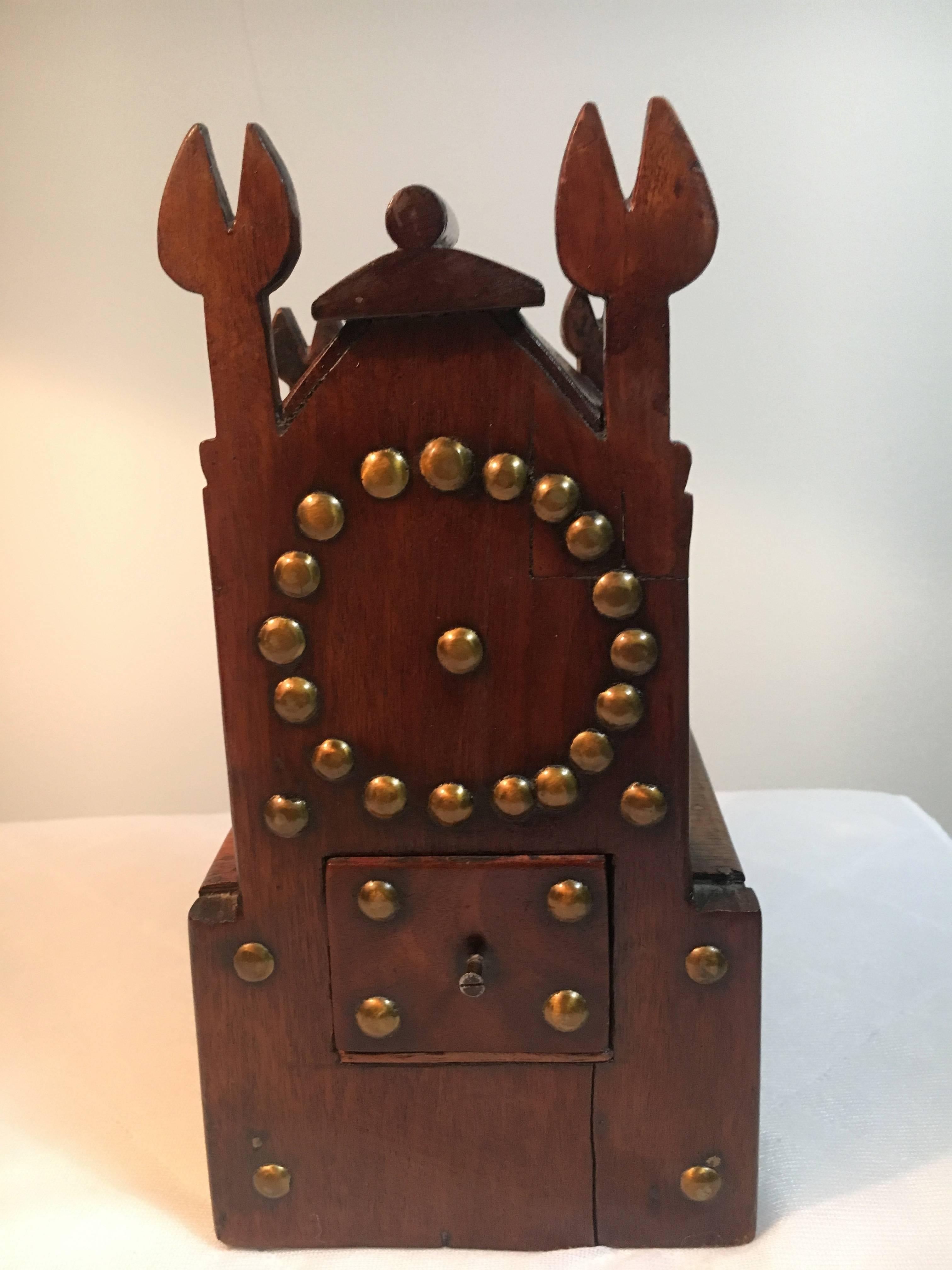 19th Century Folk Art Wooden and Brass Pocket Watch Holder In Good Condition For Sale In Los Angeles, CA