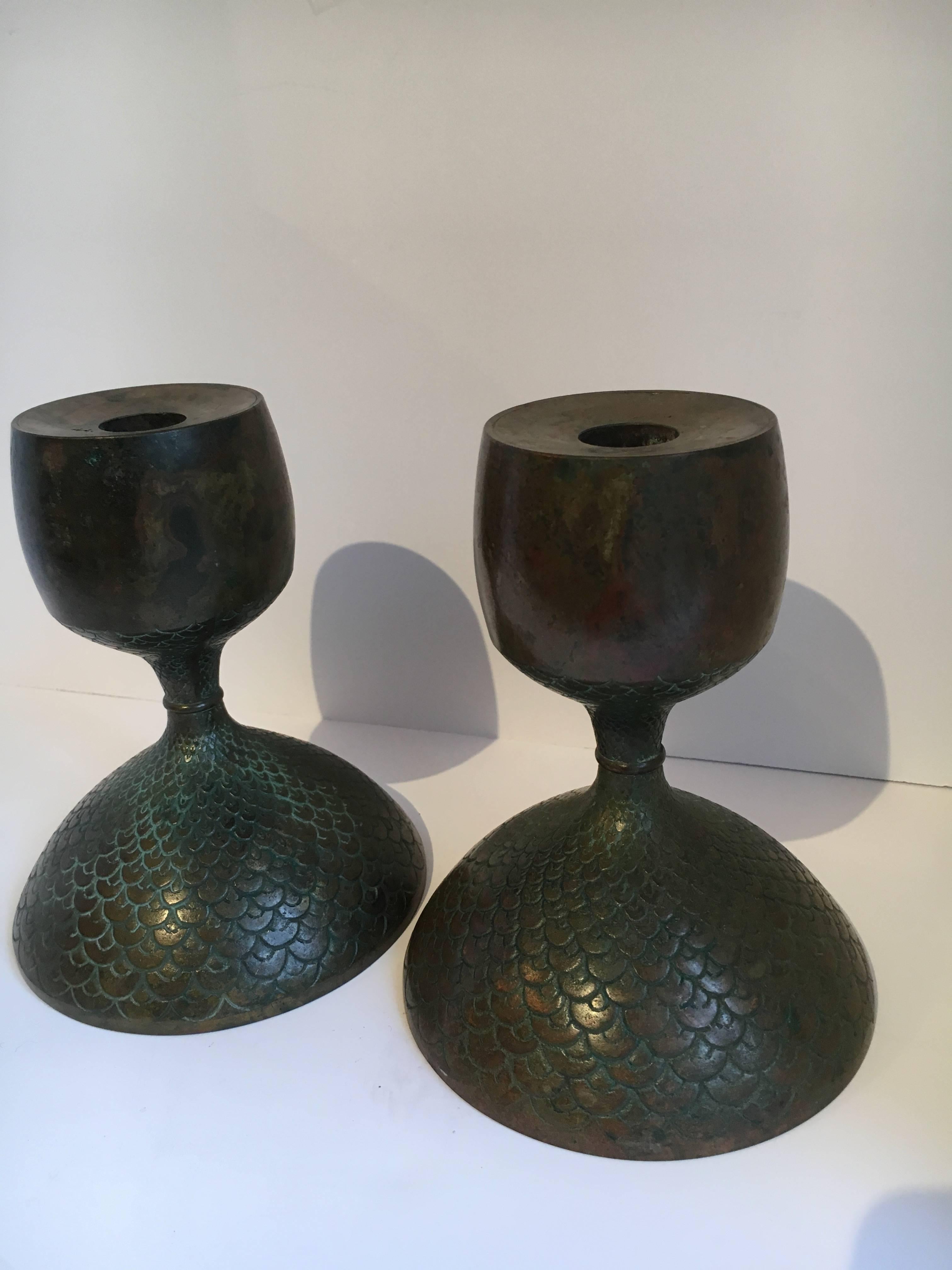 Arts and Crafts Pair of Bronze European Candle Sticks