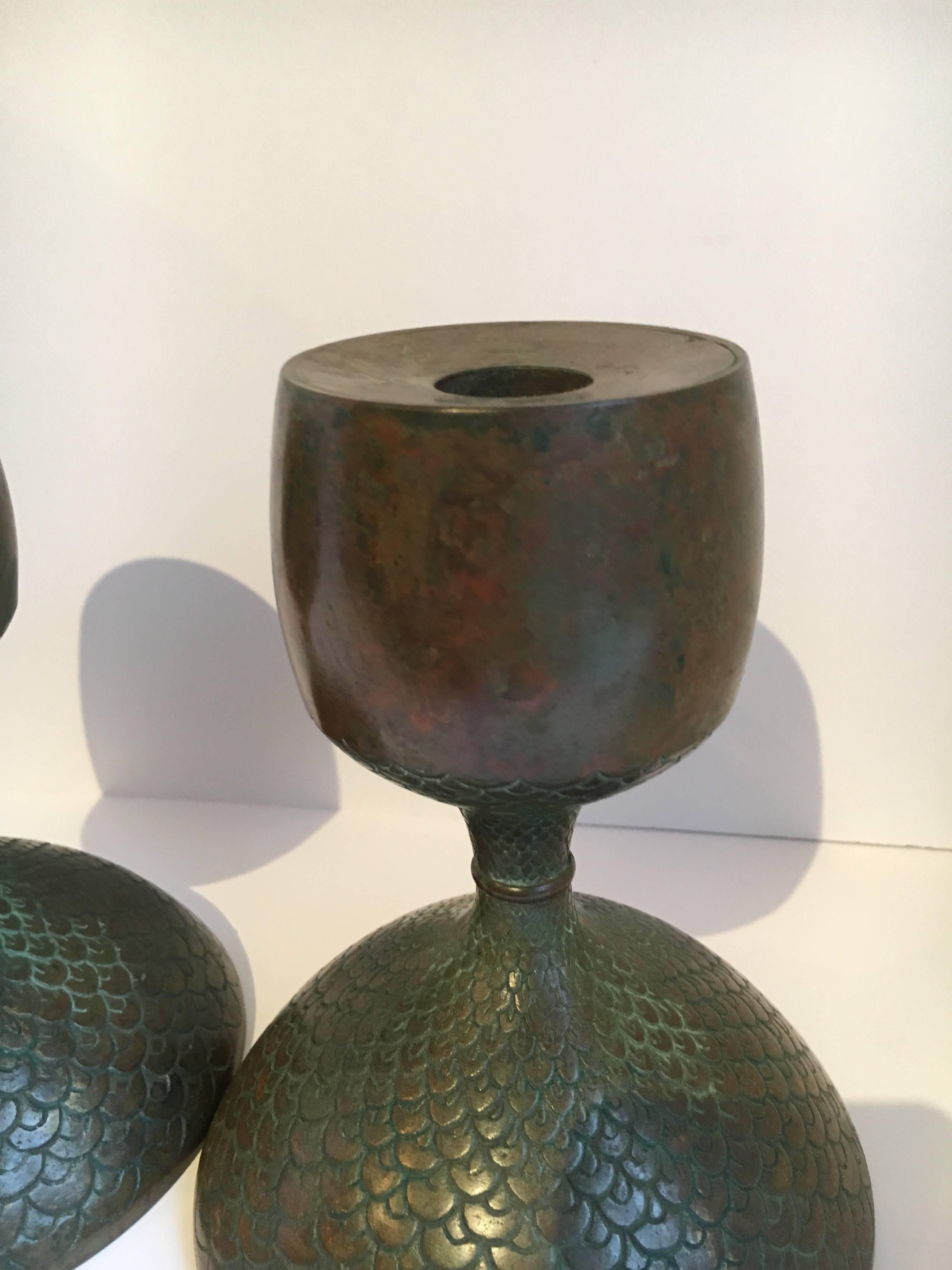 20th Century Pair of Bronze European Candle Sticks