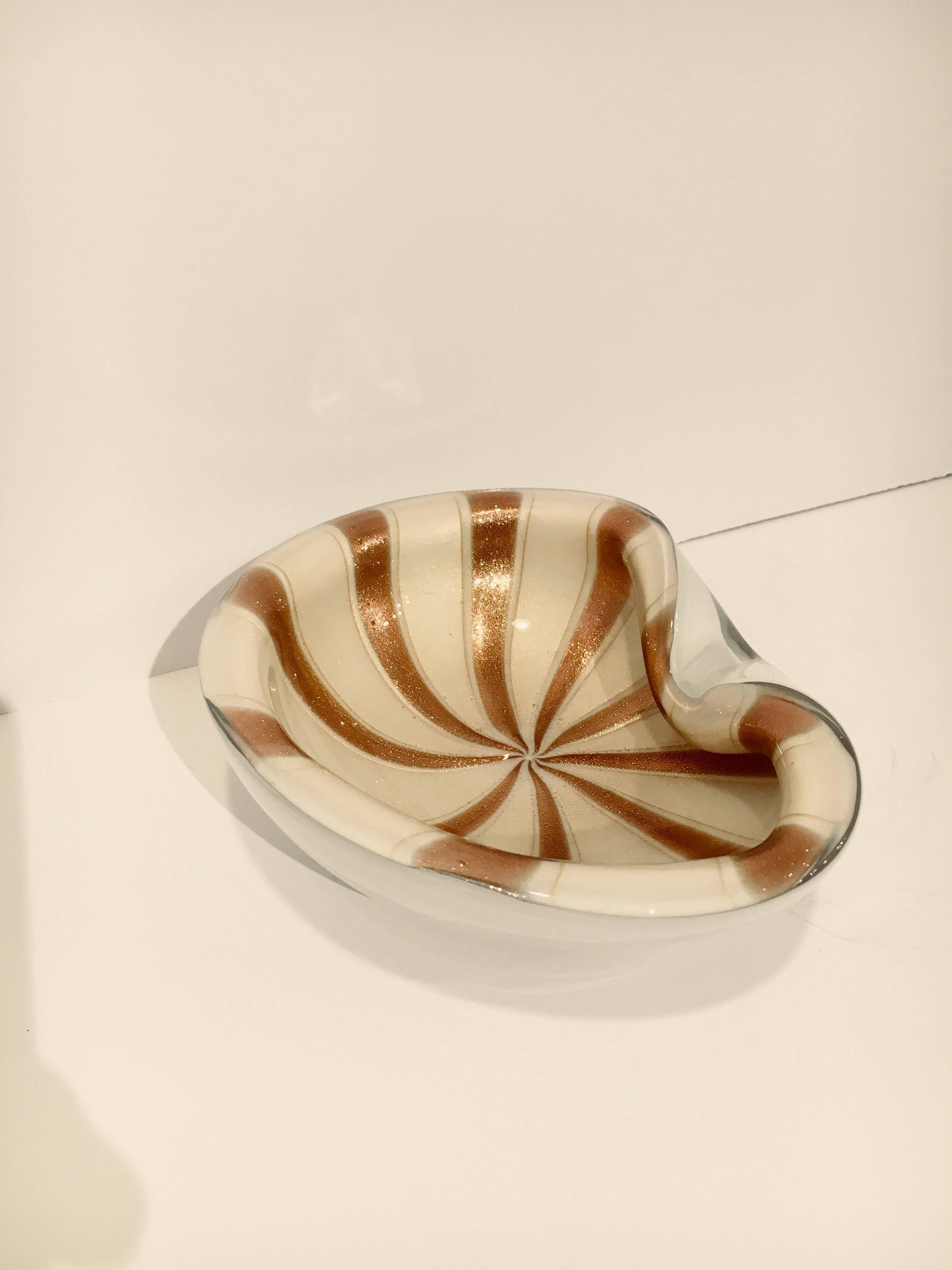 Italian Murano Candy Nut Dish with Gold Variegated Bands