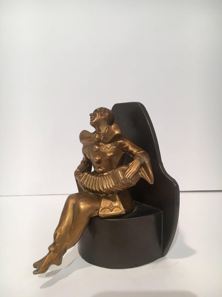 Art Deco Gold Jester Bookend on Black Base For Sale at 1stDibs