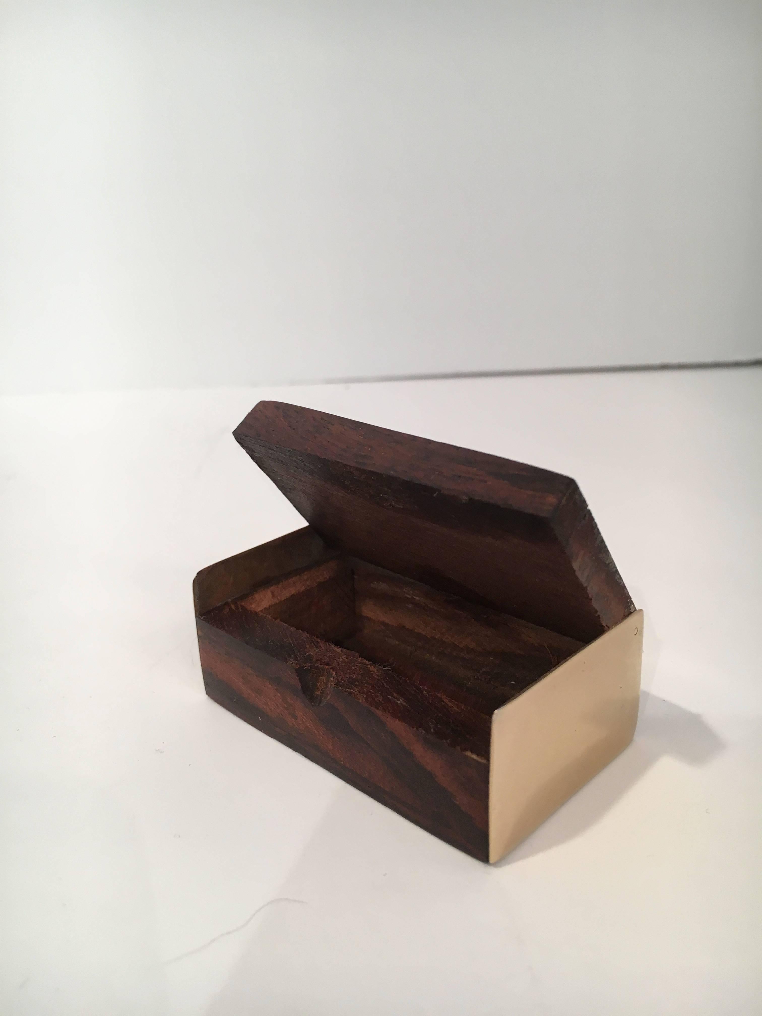 Mid-Century Modern Small Walnut Snuff Box with Brass Accents For Sale