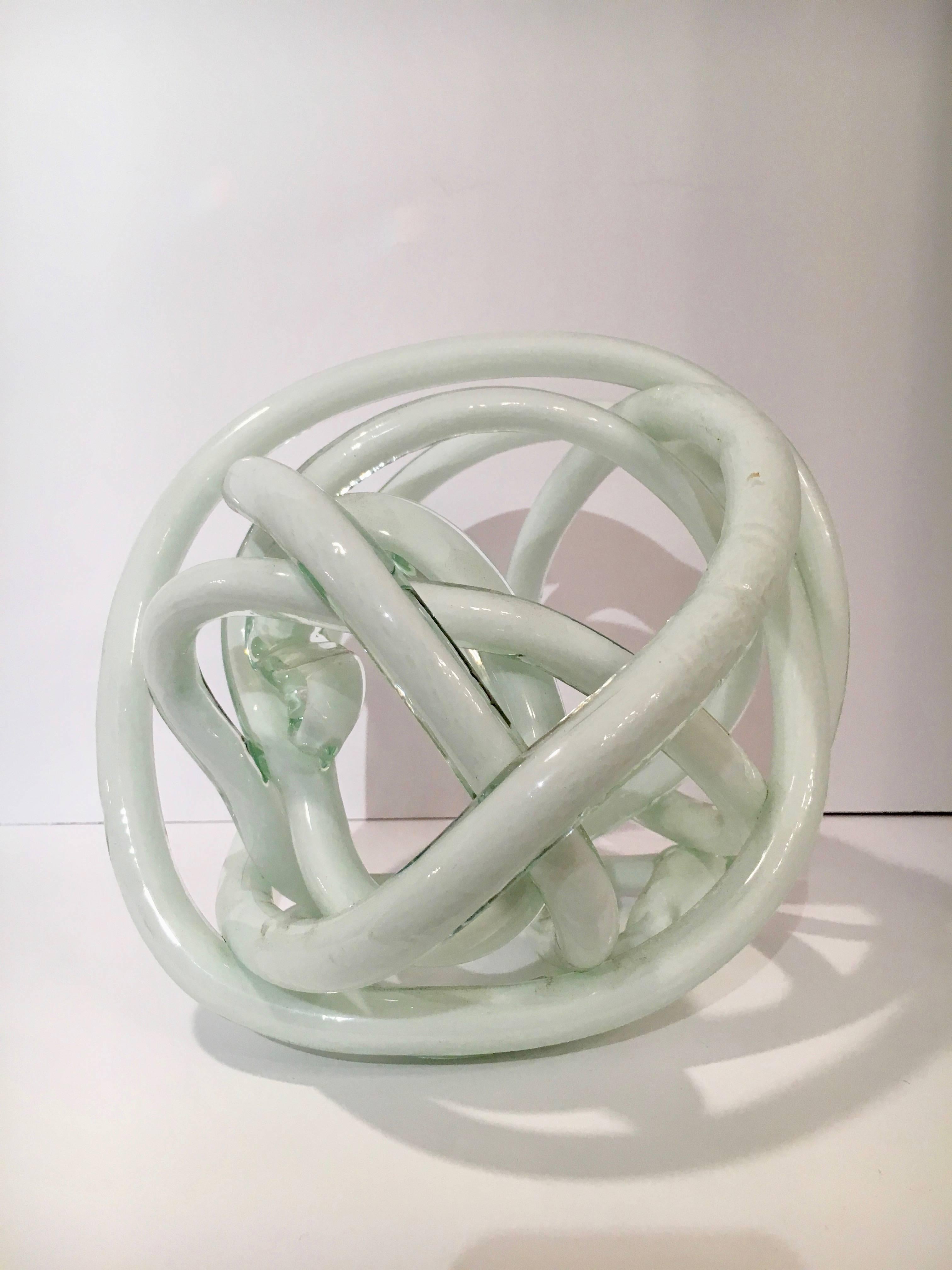Twisted or Spaghetti Italian Murano Glass Sculpture - a compliment to the desk or any shelf - also a handsome bookend.  Glass is a milky white with a green cast
