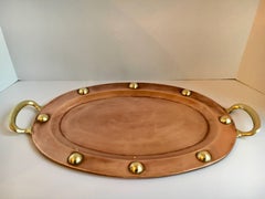 Oval Copper and Brass Tray with Stud Detail