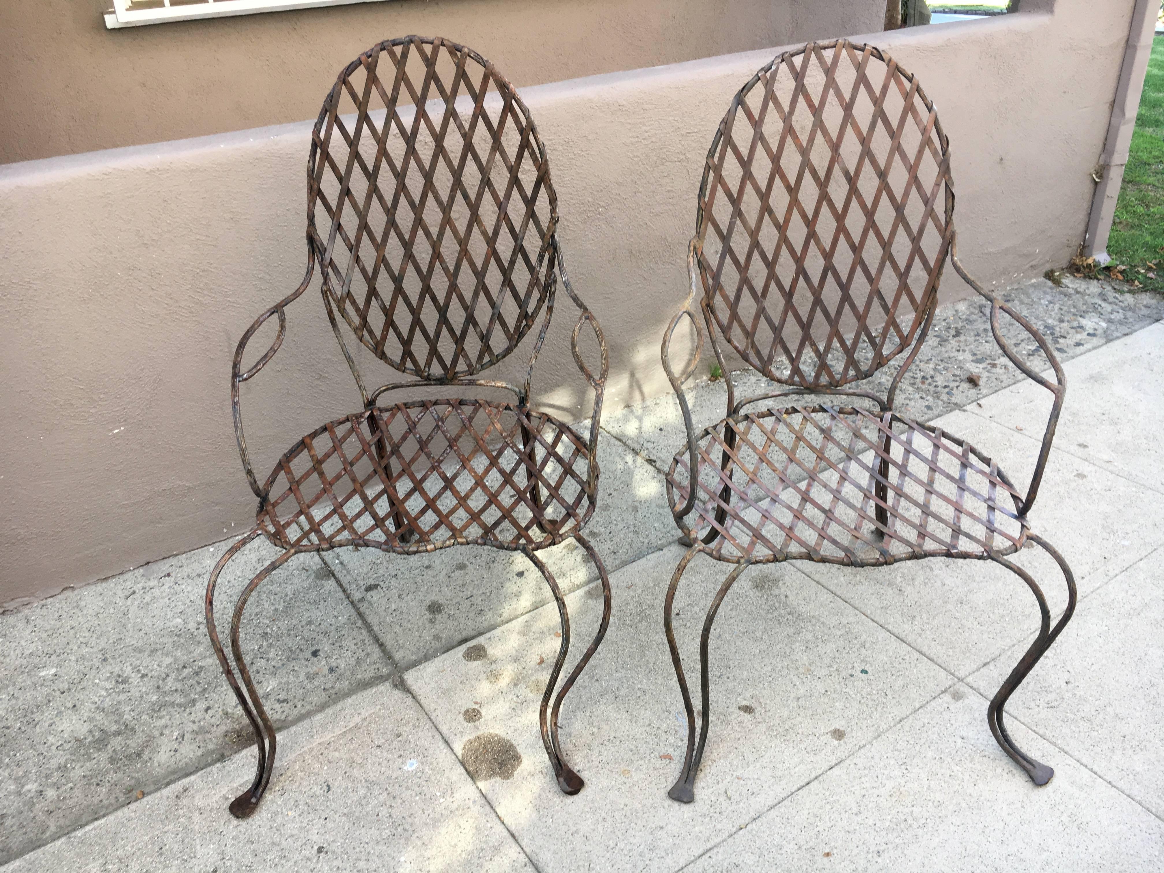 Pair of Twig Iron Outdoor Chairs by Rose Tarlow Melrose House In Excellent Condition In Los Angeles, CA