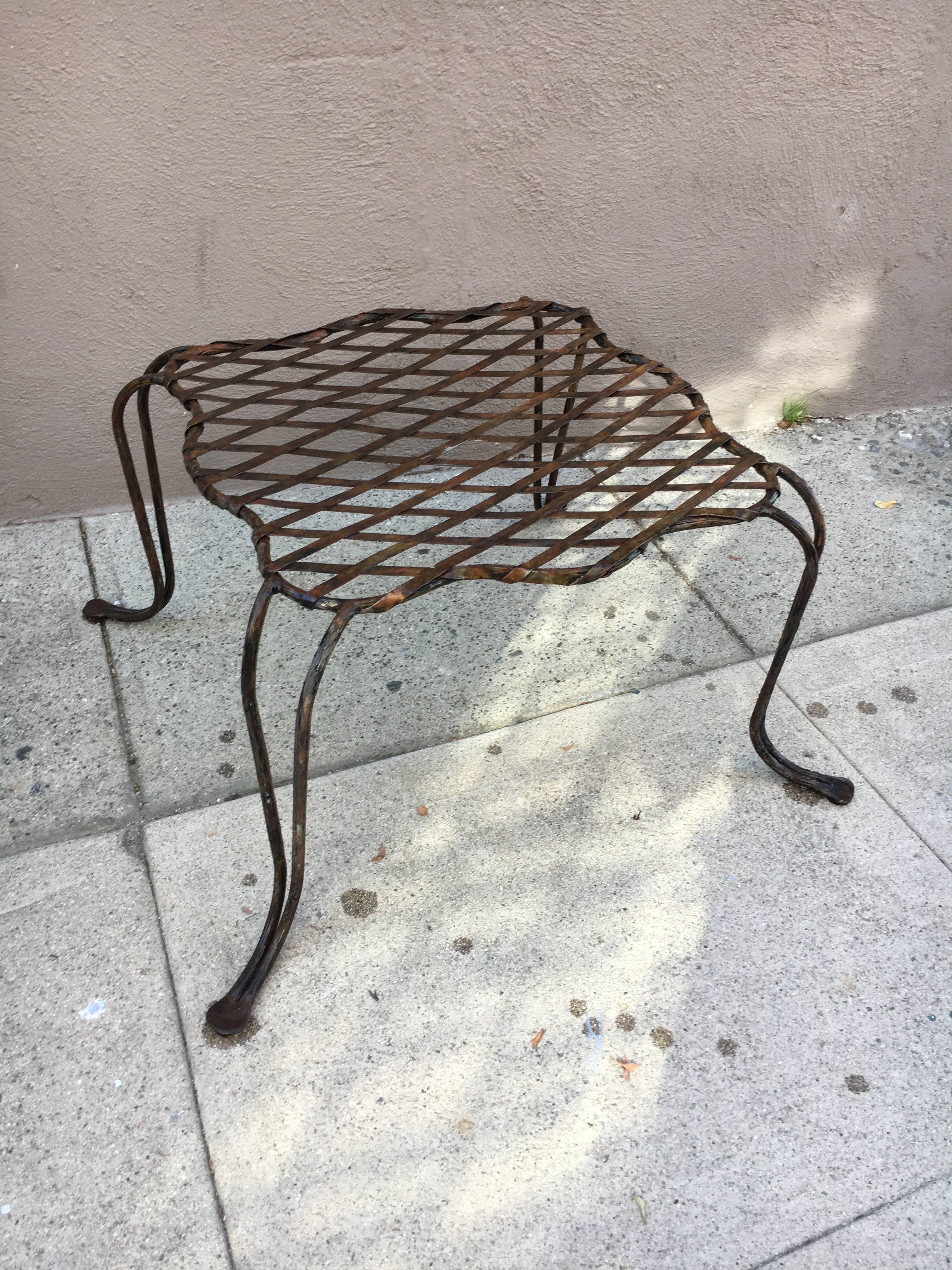 Rose Tarlow Melrose house wrought iron twig ottoman (the iron work is an iron 'twig' rod) - a spectacular example of beautiful design by world renowned designer, Rose Tarlow. We also have the matching twig chairs available. The ottoman also easily