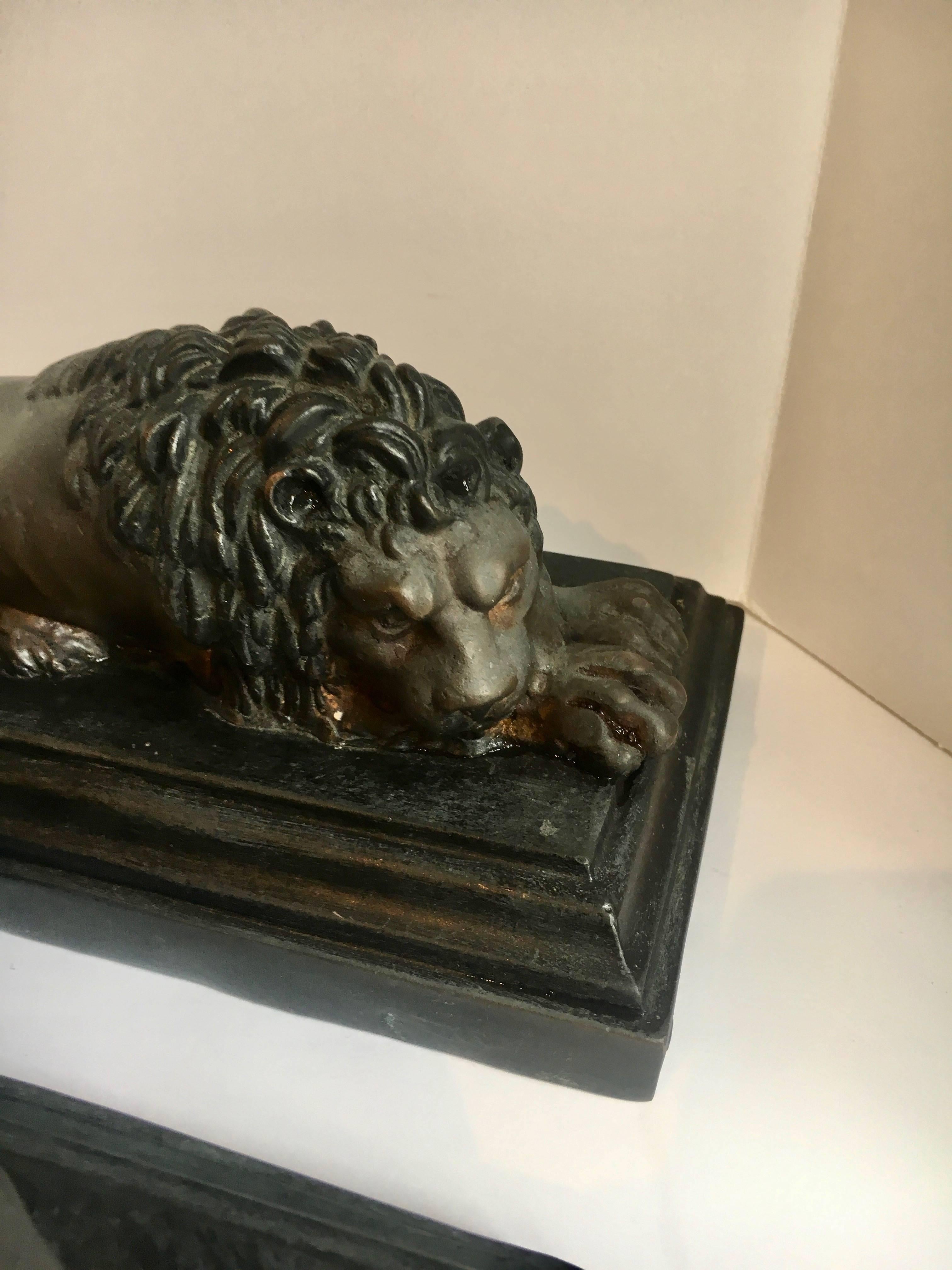 Pair of Bronze Recumbent Lion Sculpture Bookends 1