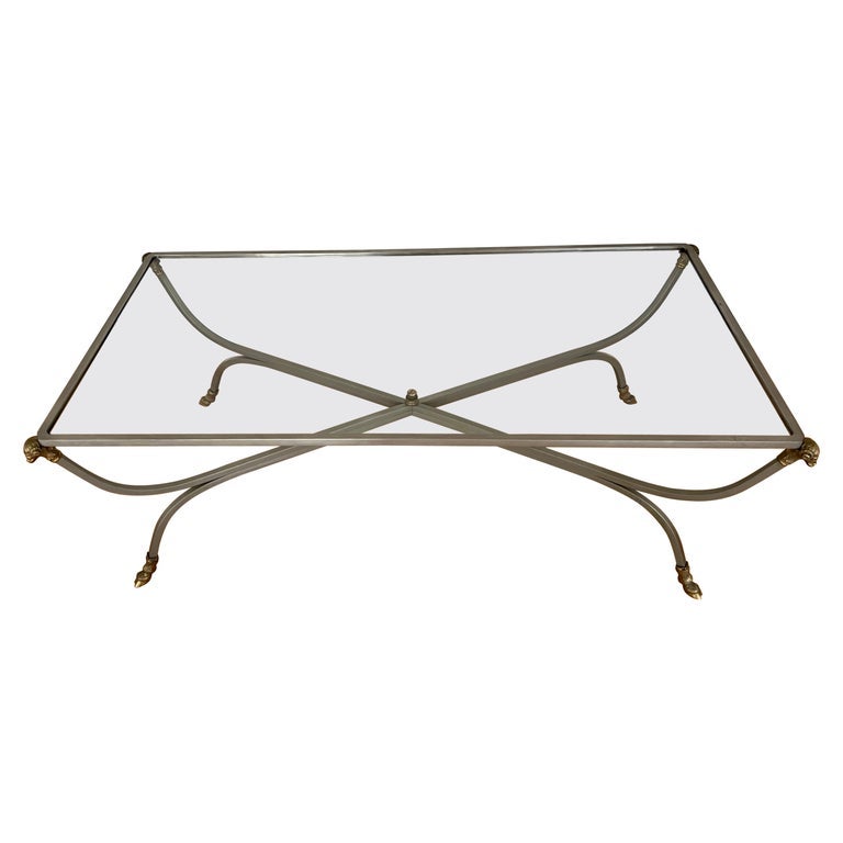 Maison Jansen Style Cocktail Table with Brass Rams Head and Hoof Detail 