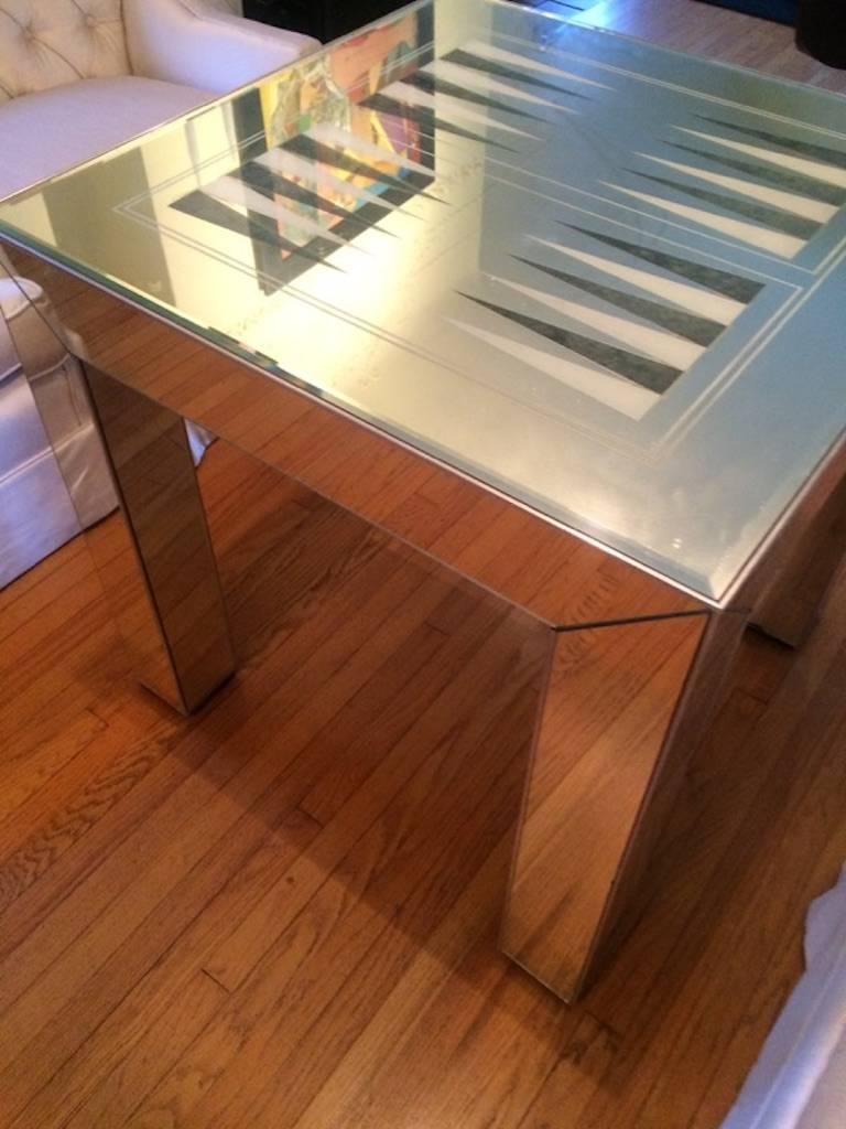 Mirrored game table for playing backgammon.