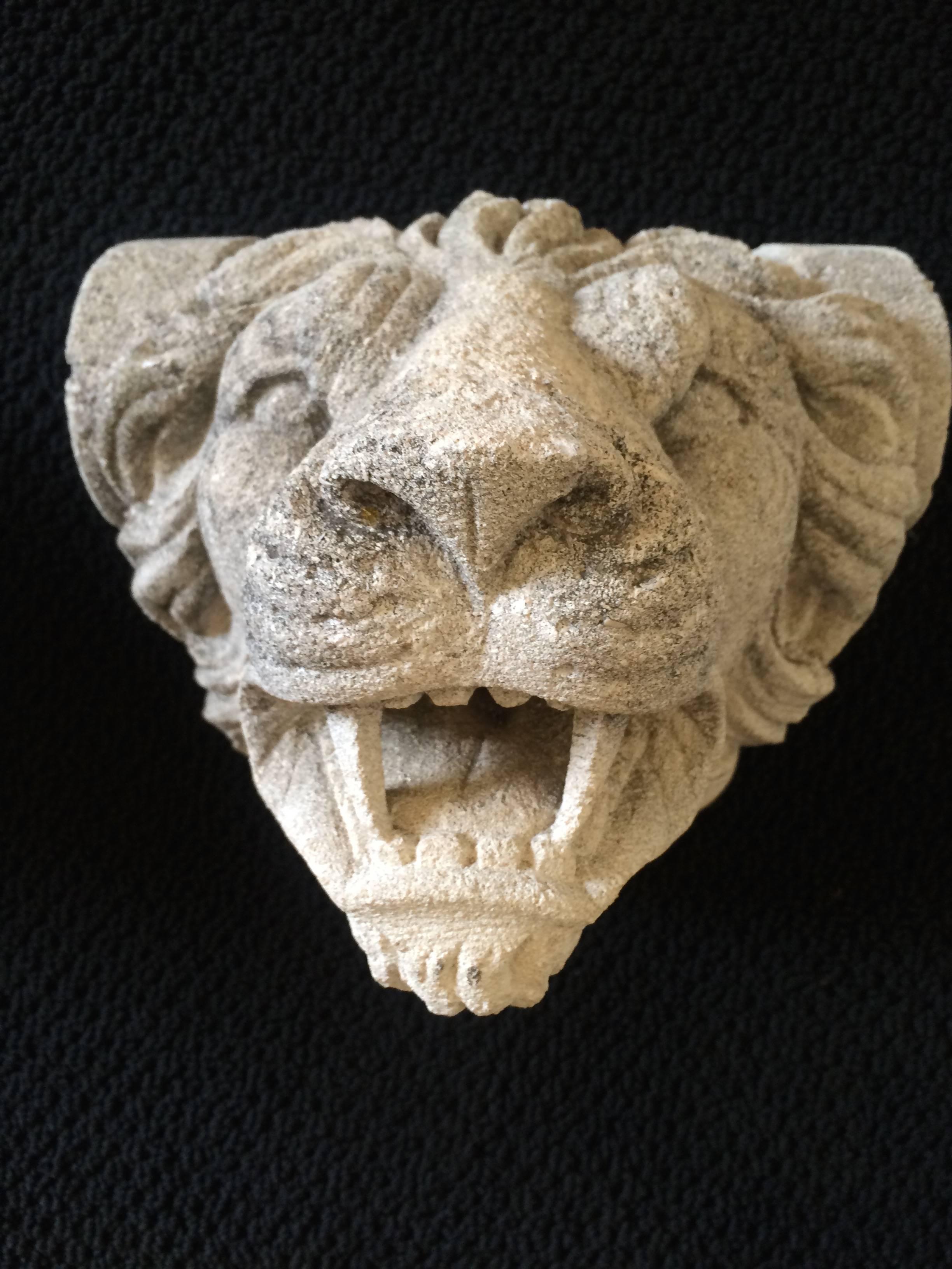 Pair of Stone Lion Fountain Heads In Excellent Condition In Los Angeles, CA