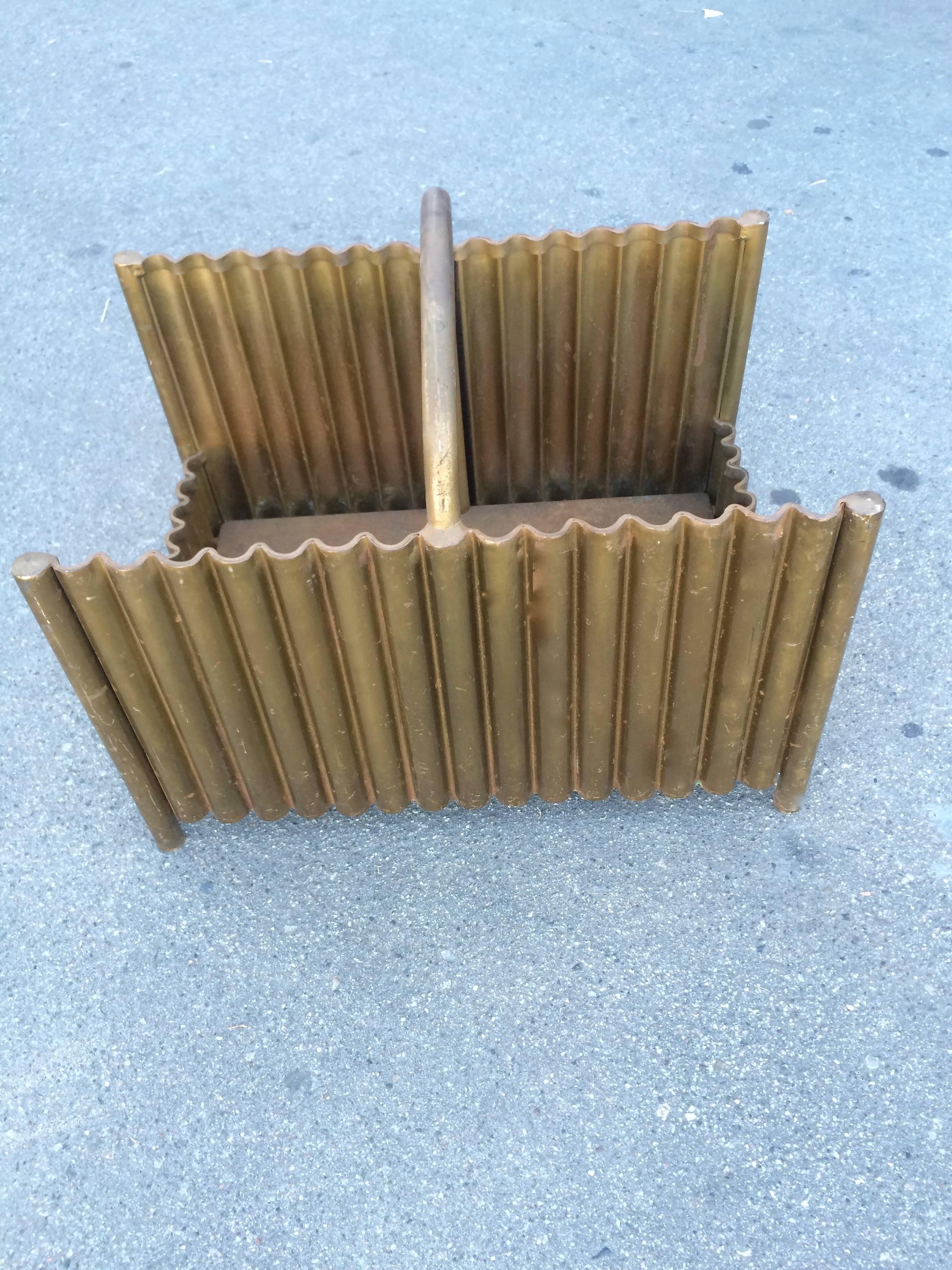 Solid Brass Magazine or Wood Holder In Excellent Condition In Los Angeles, CA