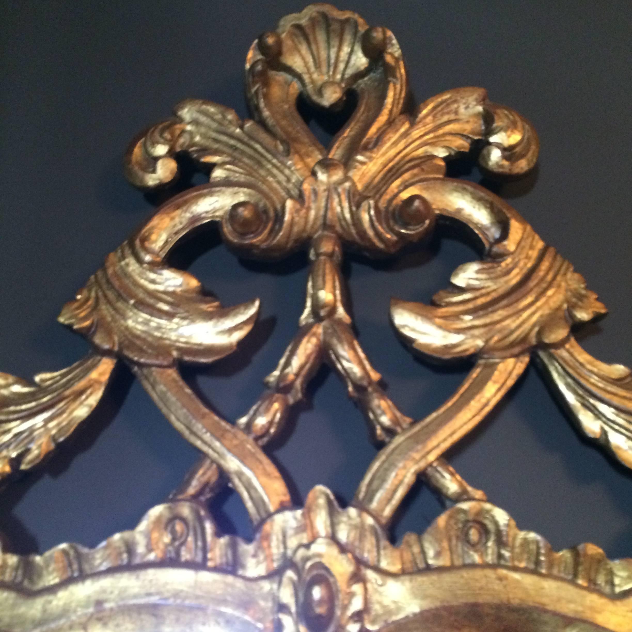 Patinated Monumental Carved Wood Gilt Mirror