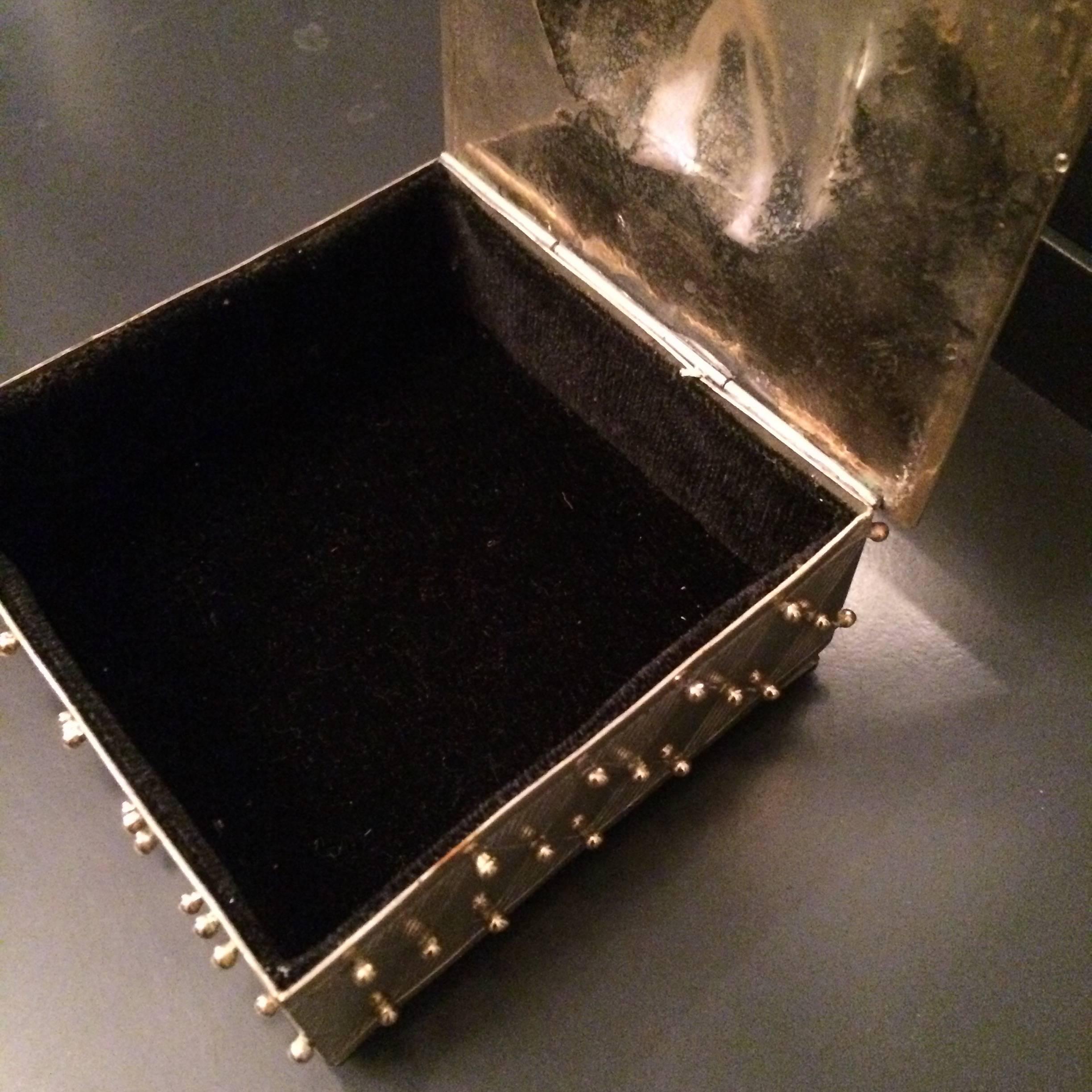 Square Silver Plate Box with Brass Beads After William Spratling In Good Condition In Los Angeles, CA