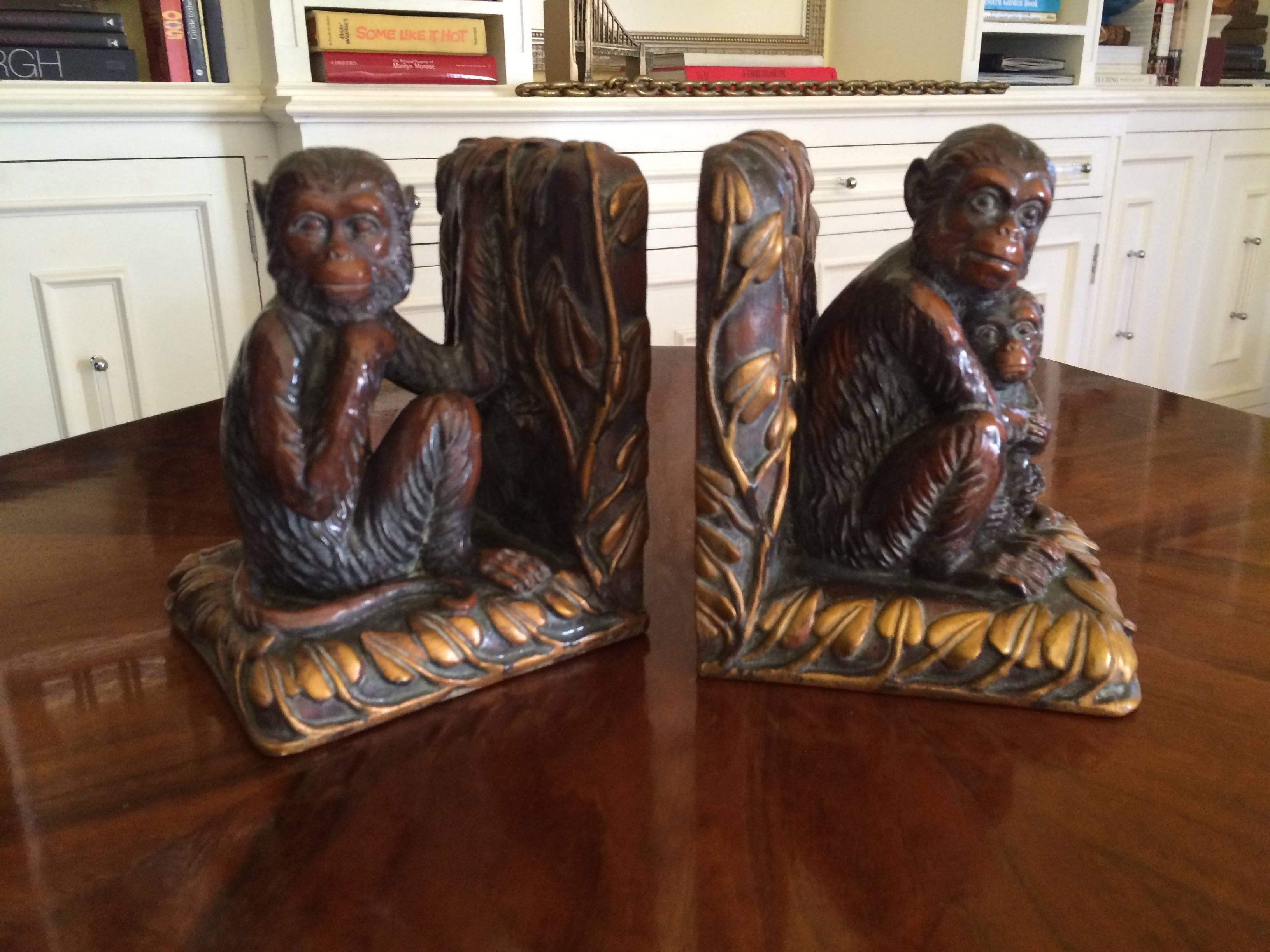 20th Century Pair of Monkey Book Ends in the Manner of Tony Duquette