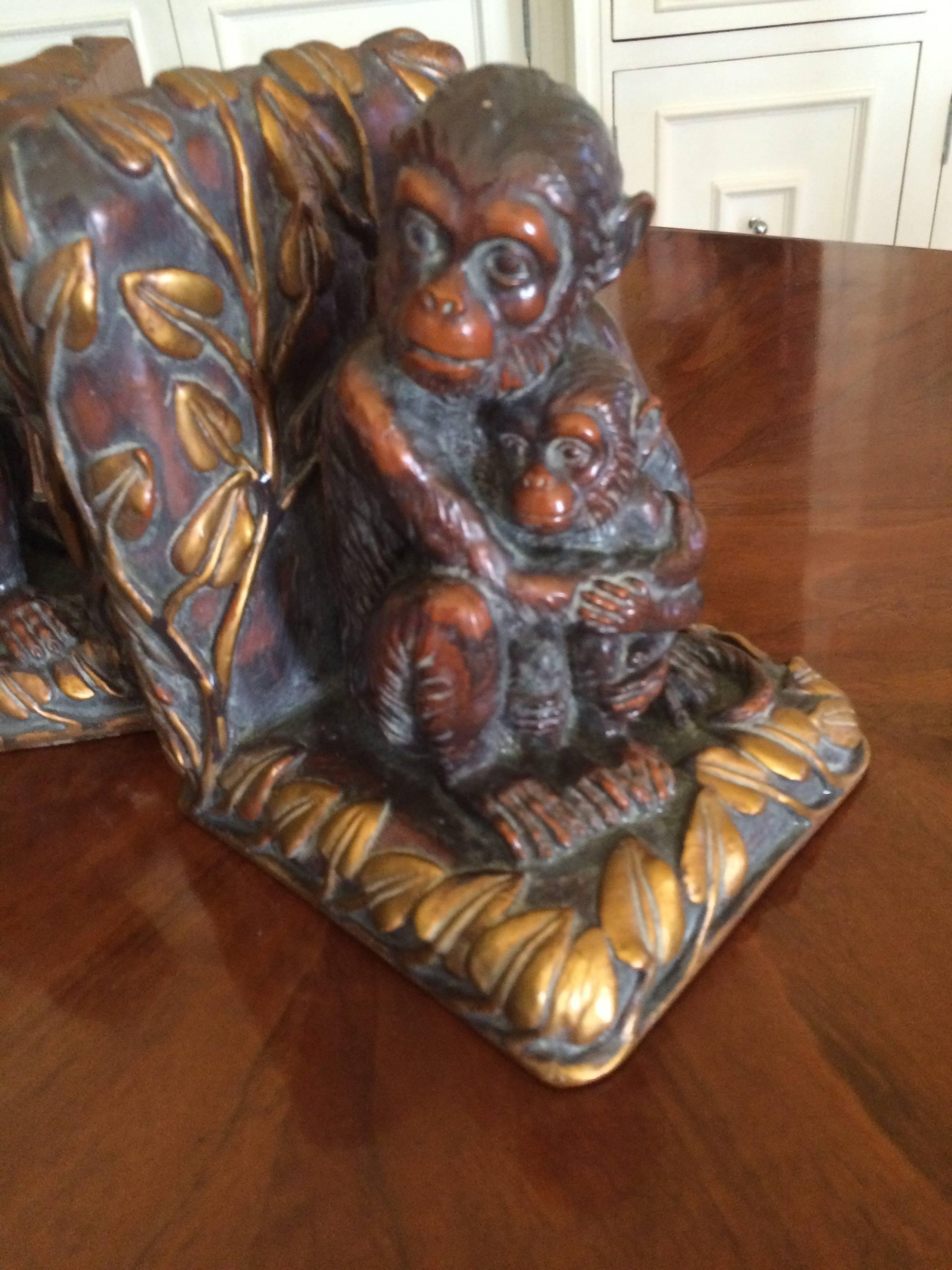 Pair of Monkey Book Ends in the Manner of Tony Duquette In Excellent Condition In Los Angeles, CA