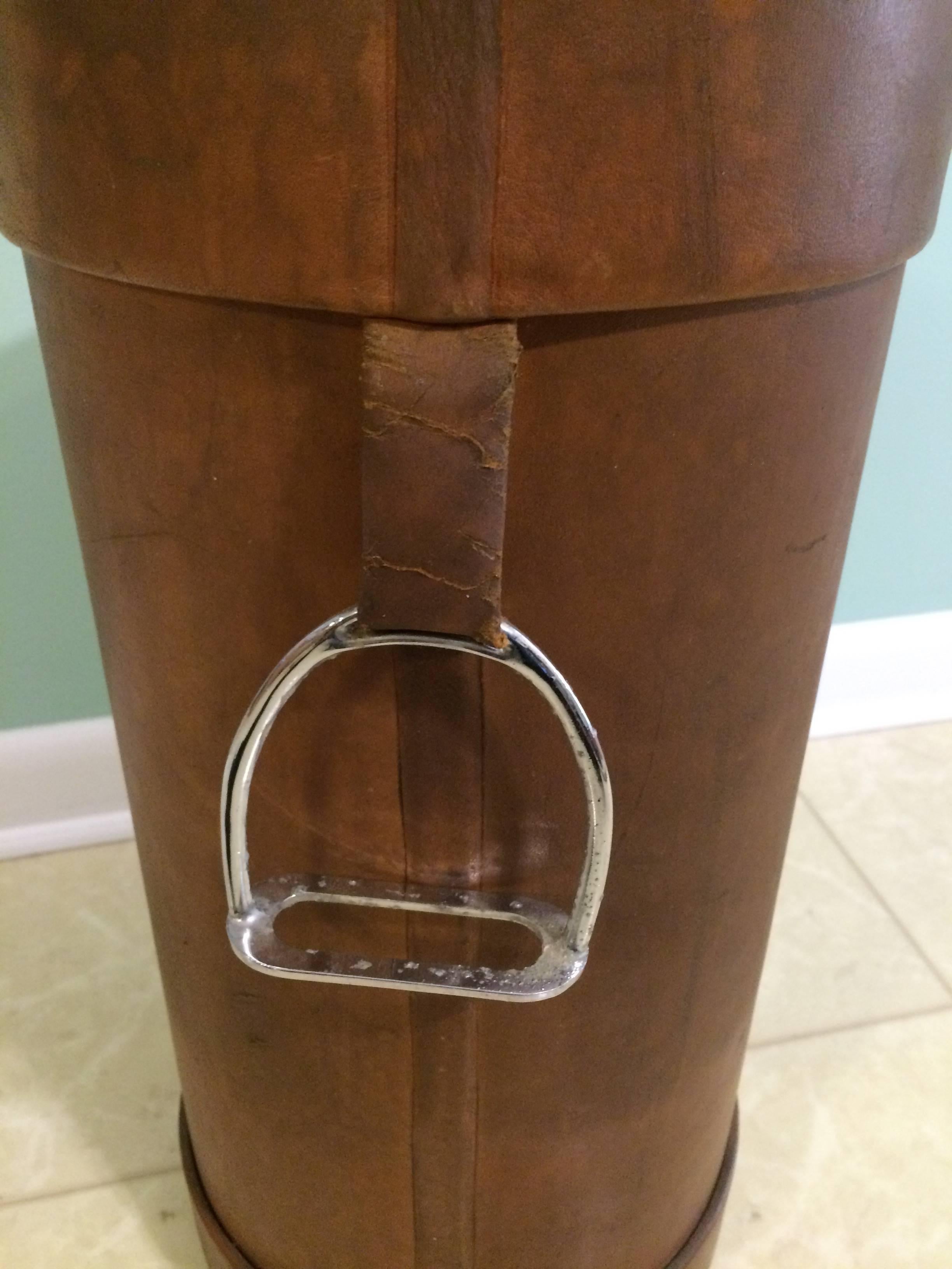 20th Century French Leather Umbrella Stand with Stirrup Handles