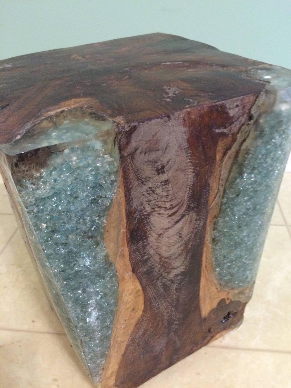 Wooden Block Table with Resin at 1stdibs