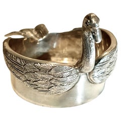 A Portuguese Mergulhao Hand Chased Silver Swan Ash Tray Salt Cellar Catch All
