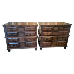 Pair of 19th Century Jacobean Four Drawer English Oak Dressers or Commodes