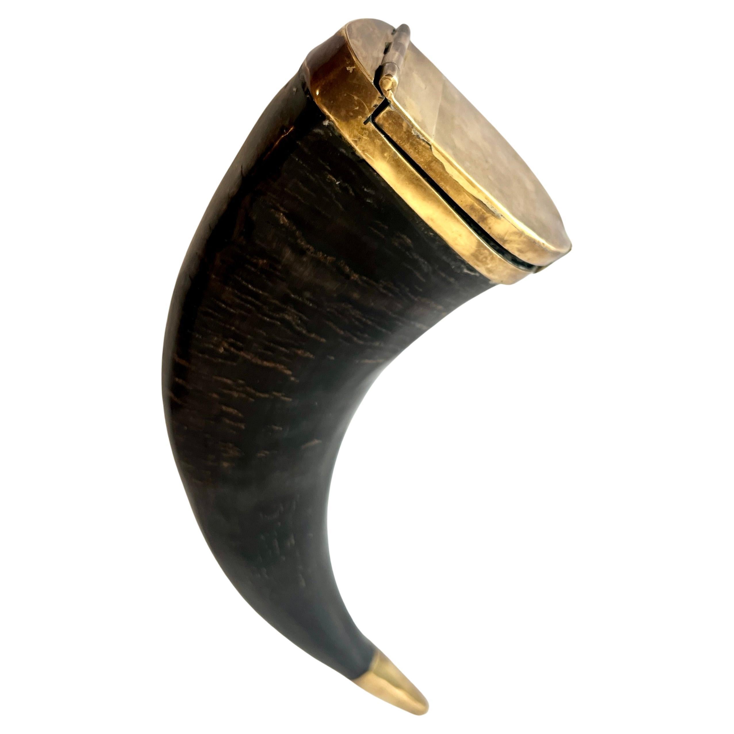 Decorative Horn with Brass Closure and Brass Tip for Storage, Drinking, 420