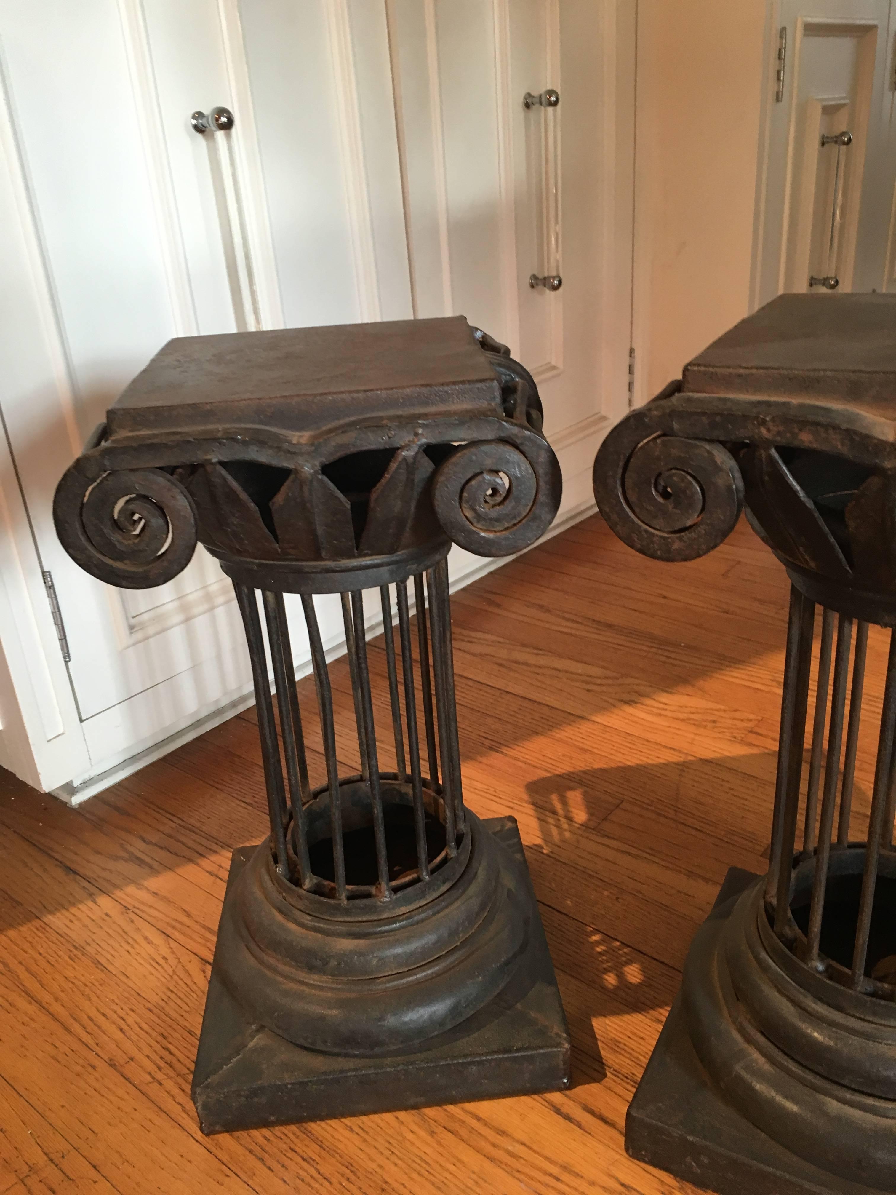 This stunning pair of iron Martini side tables are elegant enough to compliment any room inside the home and comfortable managing everything from a coveted novel to a dry Martini!

Made of iron and impeccably designed, the architectural elegance