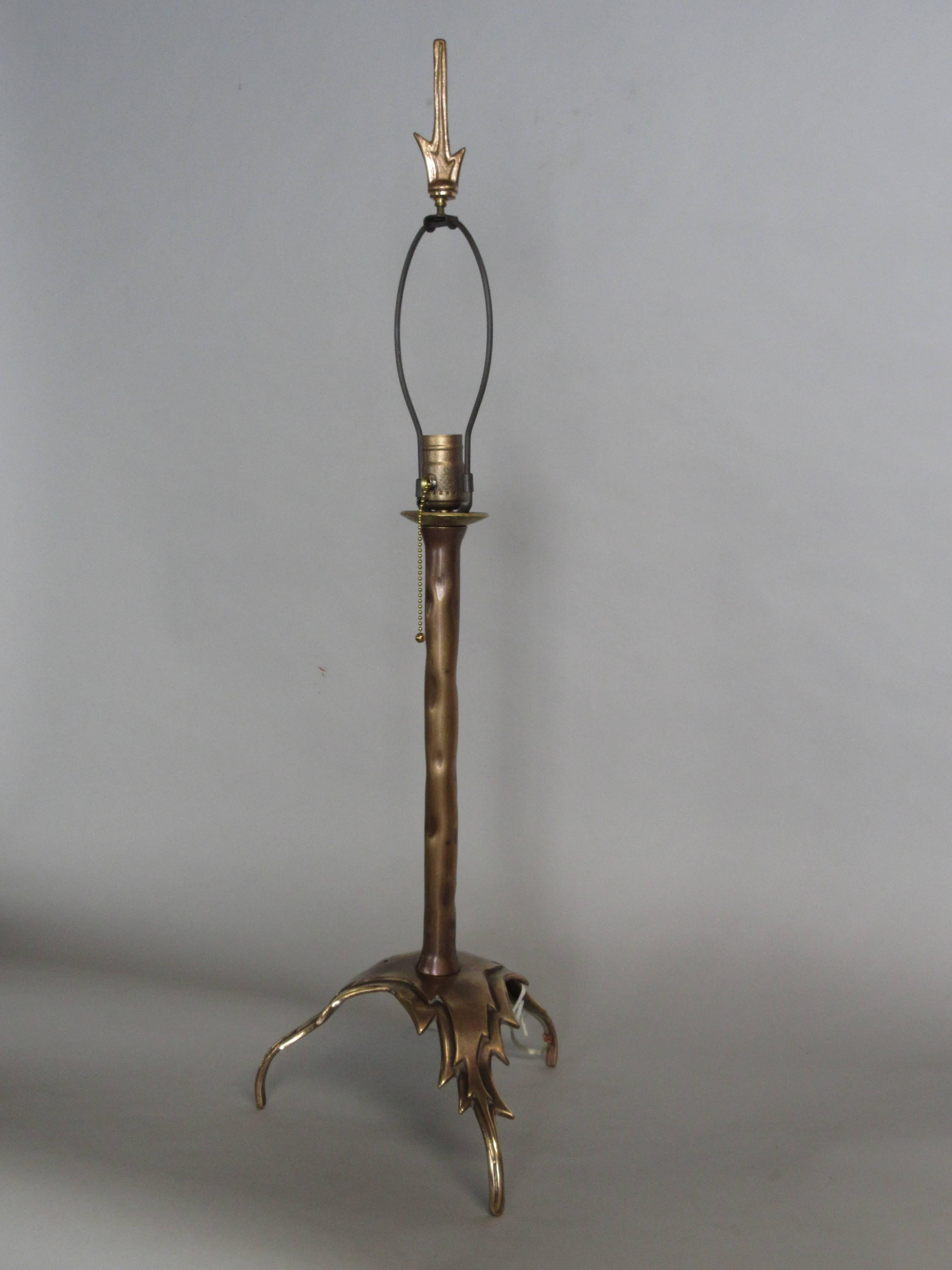 Pair of Natural Bronze Hand-Wrought Lamps after Giacometti In Excellent Condition In Los Angeles, CA