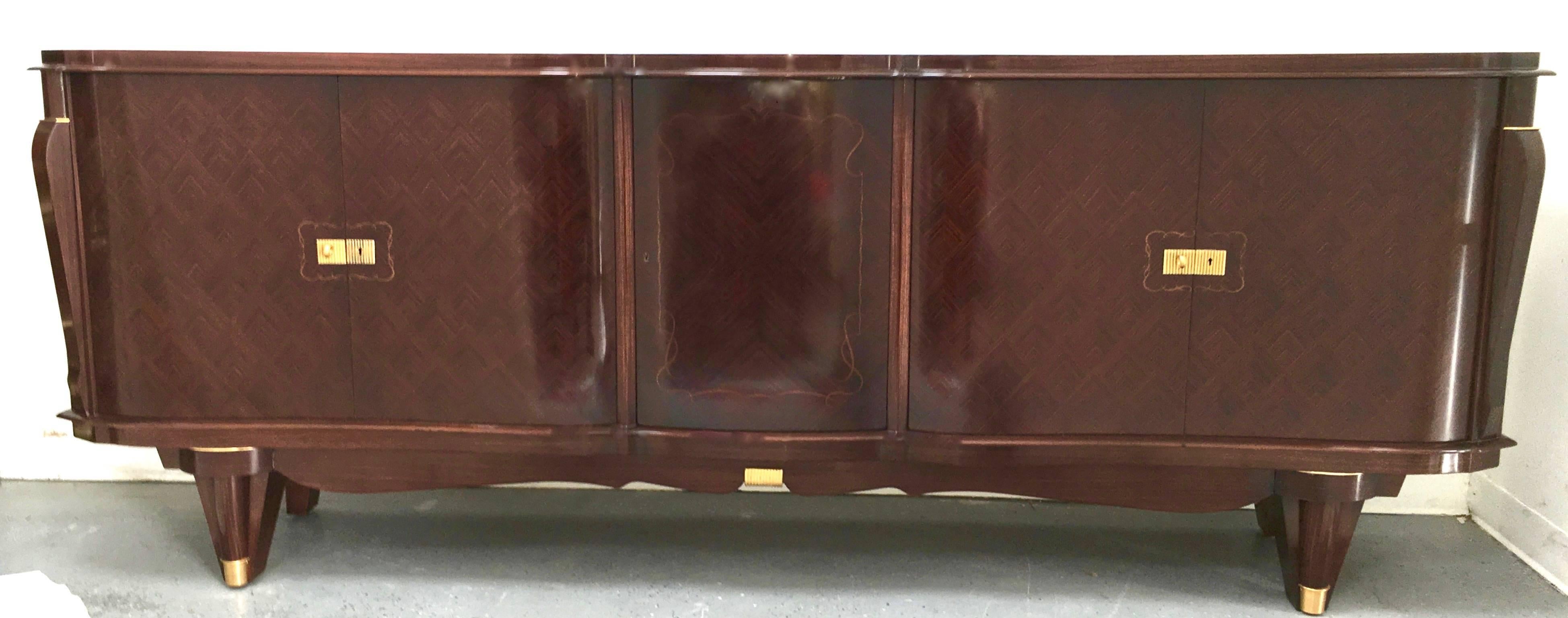 Stunning French Five-Door Deco Buffet Curved Macassar Ebony and Bronze Details 5