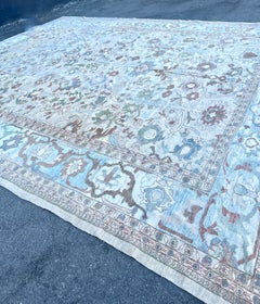 Turkish Beige and Light Blue Oushak Rug 18 x 14.5