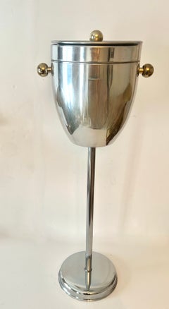 Mid Century Polished Chrome and Brass Champagne Chiller on Stand