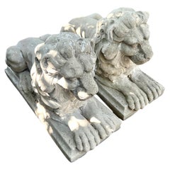 Pair of Vintage Cast Concrete Garden Lions from a Beverly Hills Estate