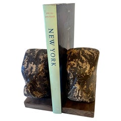 Pair of Heavily Patinated Hand-Carved Elephant Bookends