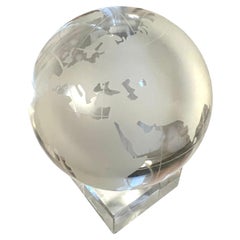 Etched Crystal Globe on Glass Pedestal