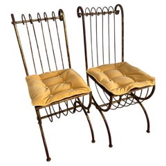Gilt Iron Hollywood Regency Accent Chairs with Cushion