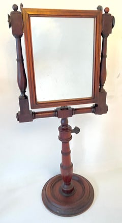 19th-Century English Mahogany Height-Adjust Shaving Mirror Flip Magnification