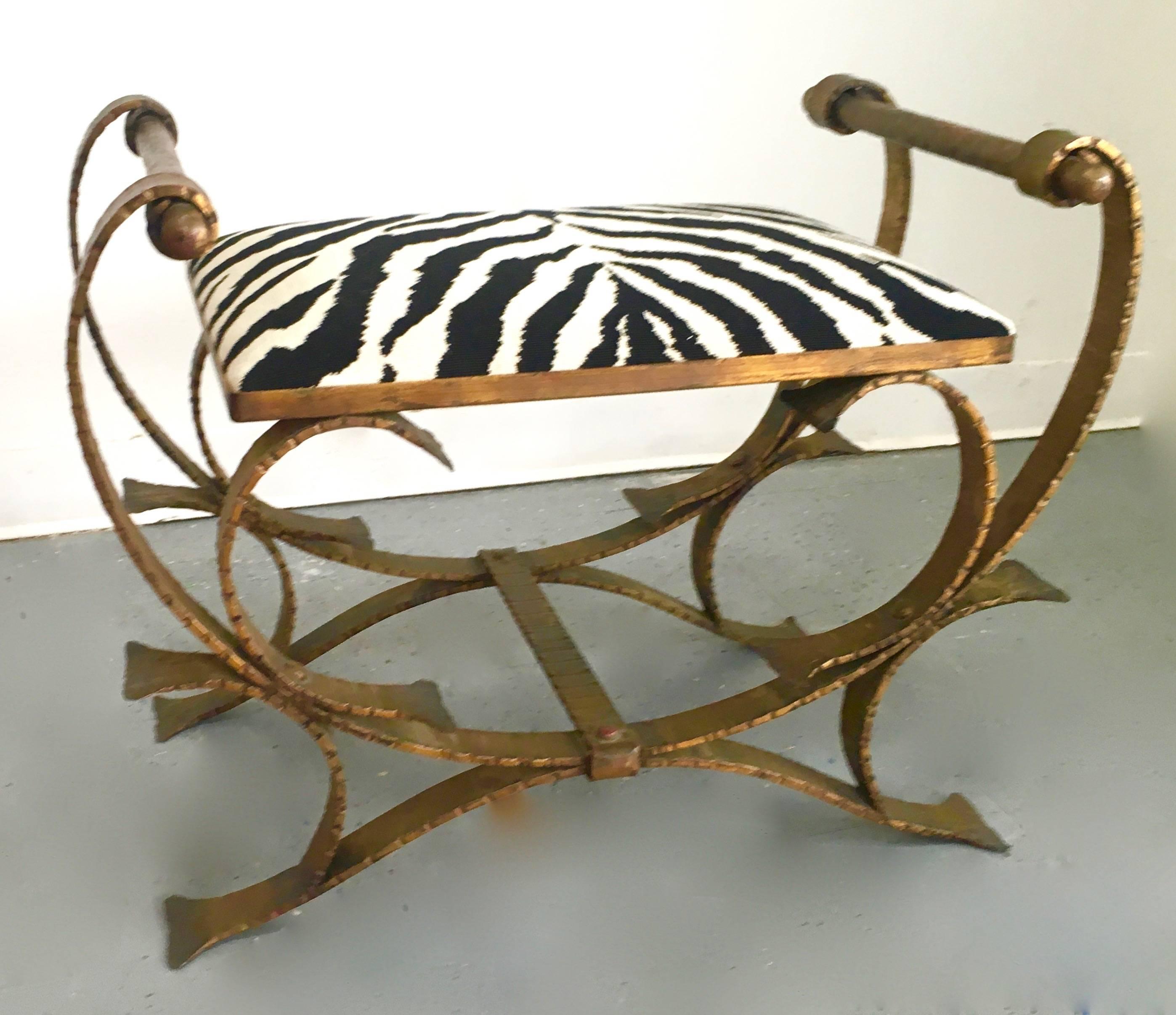 wrought iron bench with cushion