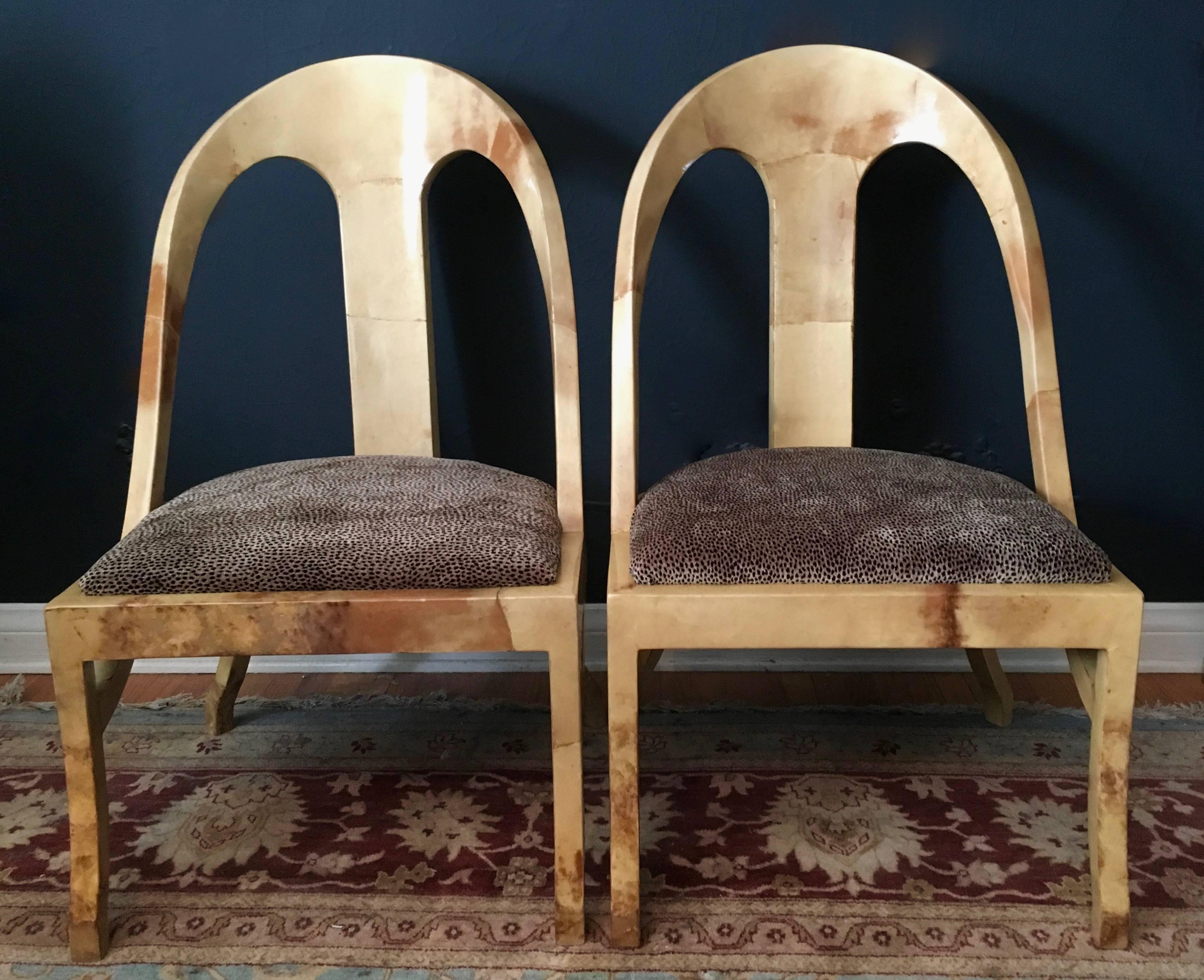 Lambskin Pair of Exceptional Enrique Garcel Goatskin Spoon Back Chairs