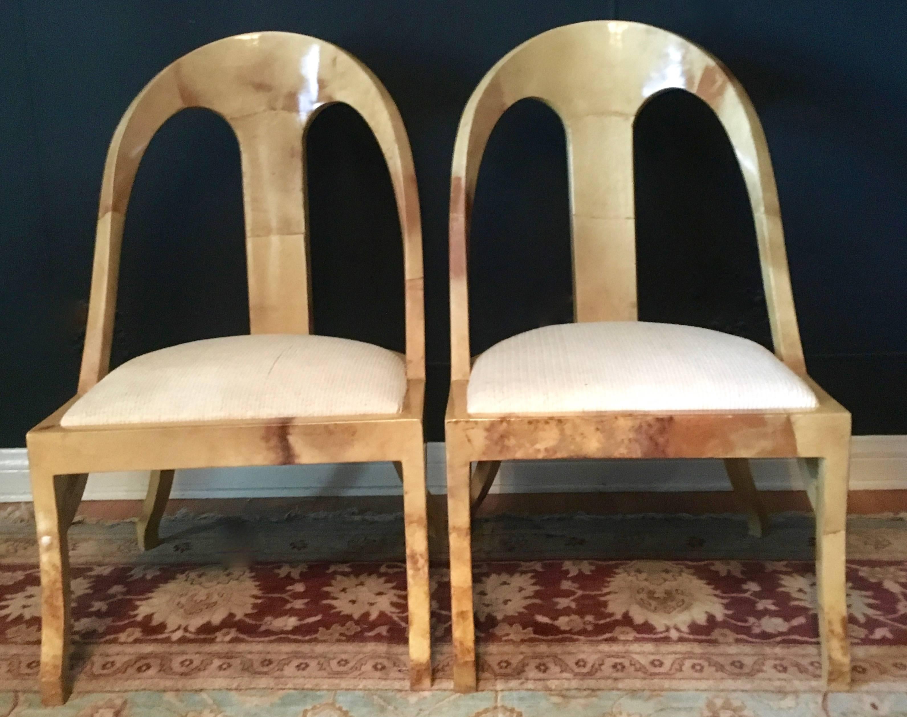 Pair of Exceptional Enrique Garcel Goatskin Spoon Back Chairs 1