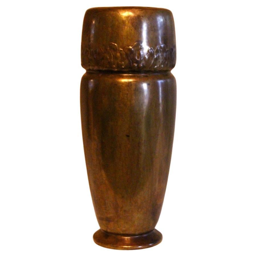 Monumental Brass Vase with Detail For Sale