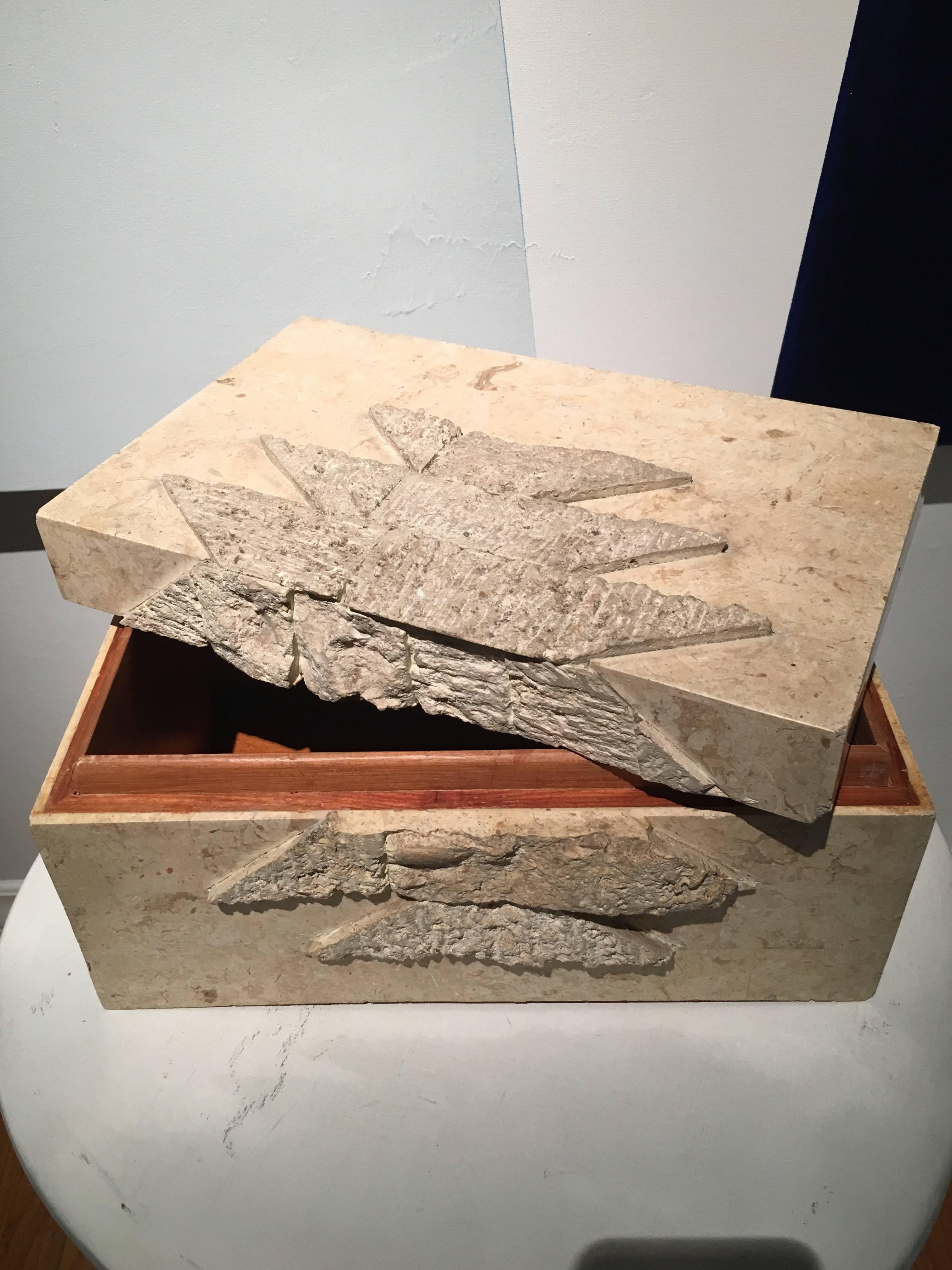 Mid-Century Stone Box with Sculptural Detailing in the Manner of Maitland Smith In Excellent Condition In Los Angeles, CA