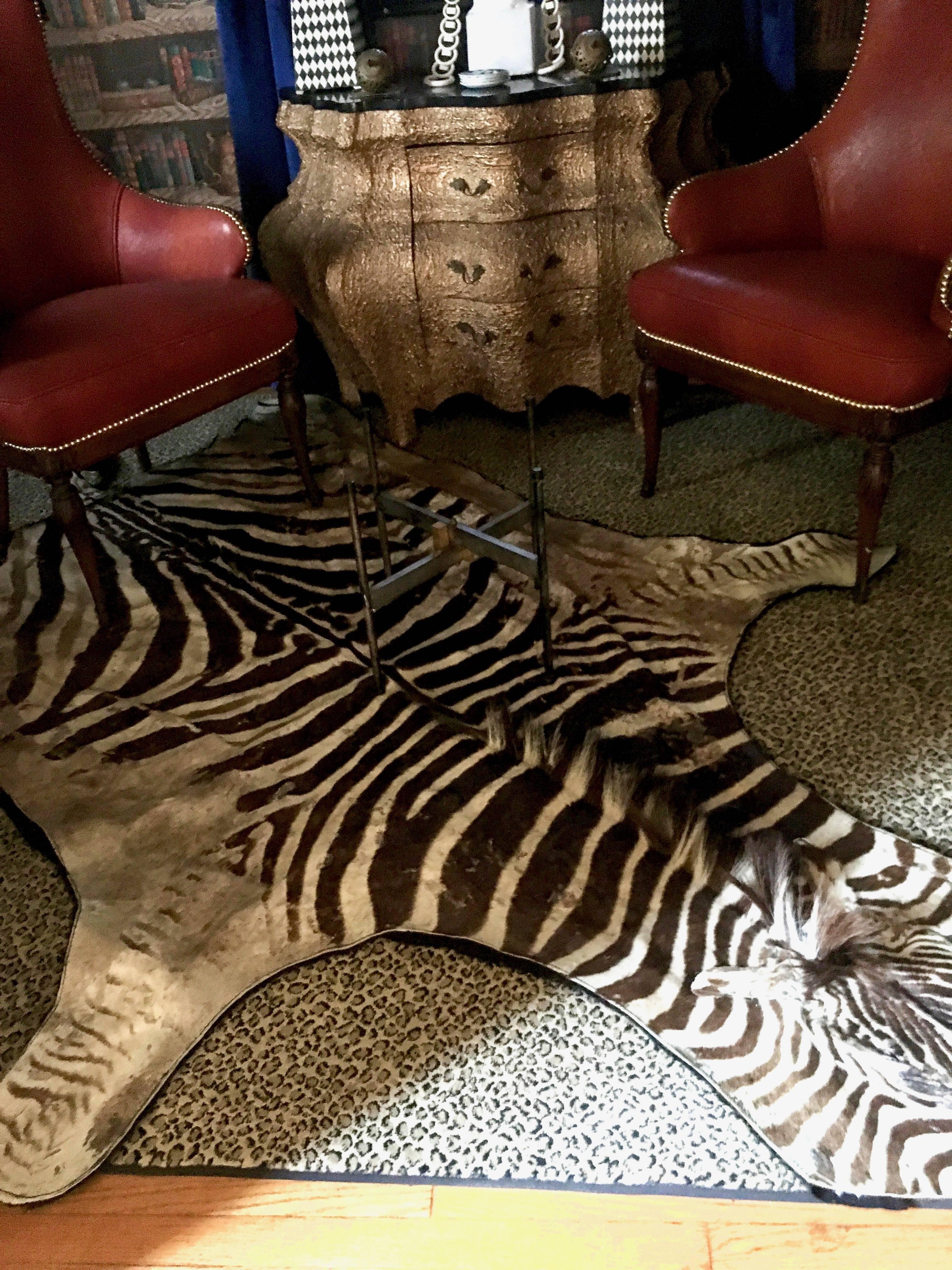 Authentic Vintage Felt Backed Zebra Hide Rug 1