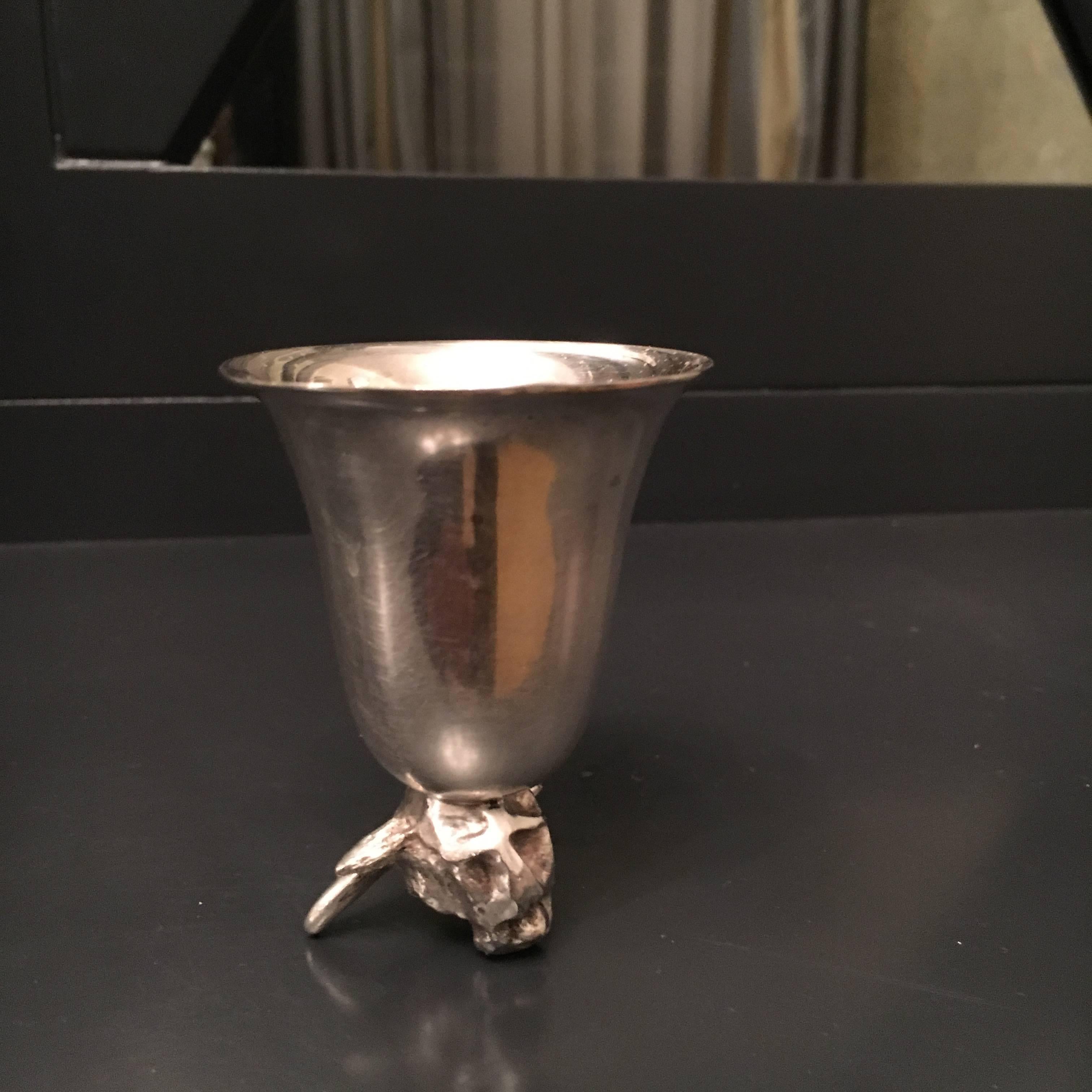 Reversible Silver Plate Cow Liquor Measurer Jigger - standing on it's head its a pourer, but flip it over to reveal a bull!