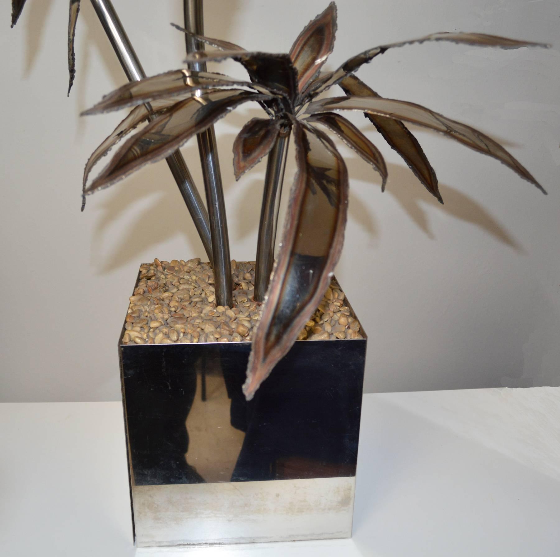 Stainless Steel Pair of 1960s French Steel Palm Trees For Sale