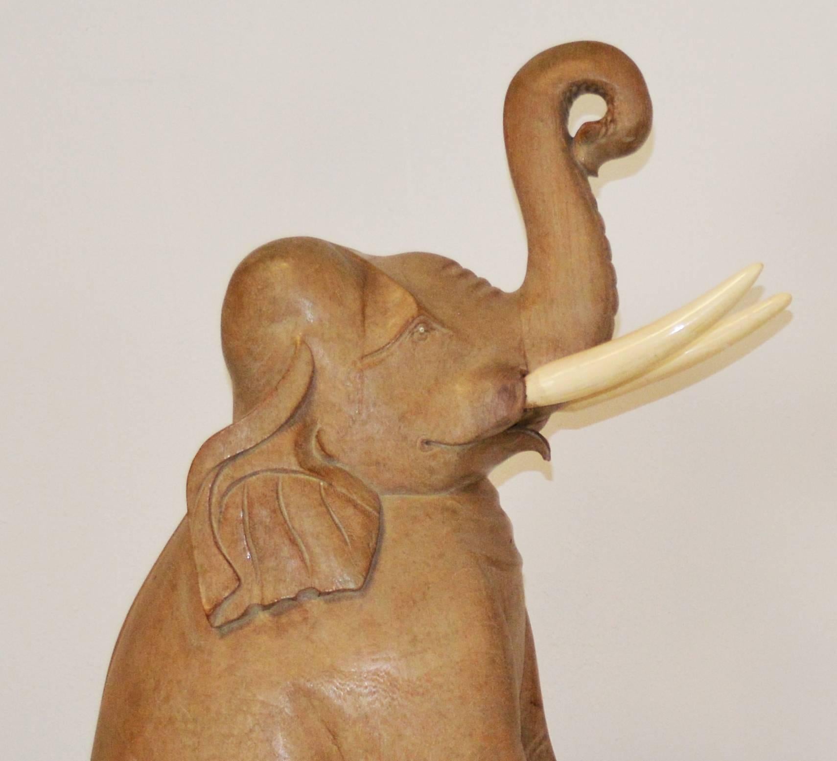 Pair of Carved Wood Elephants from 