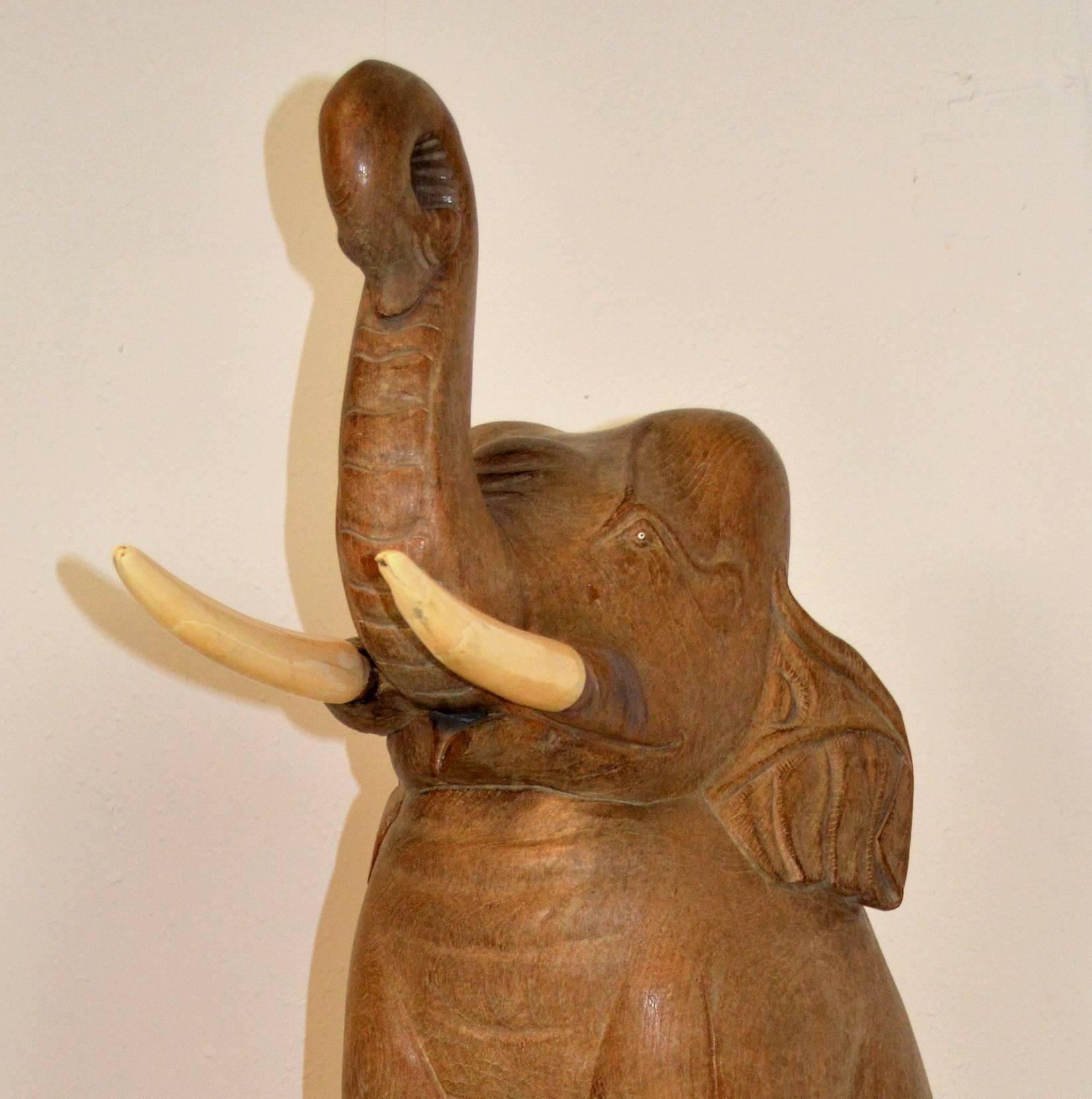 Pair of Carved Wood Elephants from 