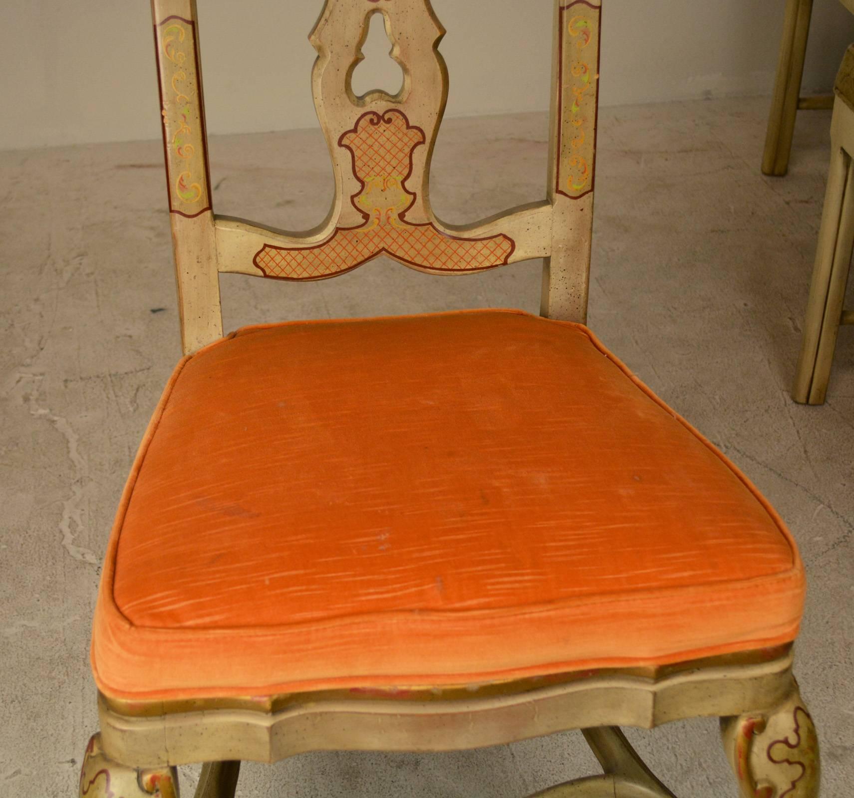 Set of Six Queen Anne Style Chinoiserie Dining Chairs In Good Condition For Sale In Palm Springs, CA