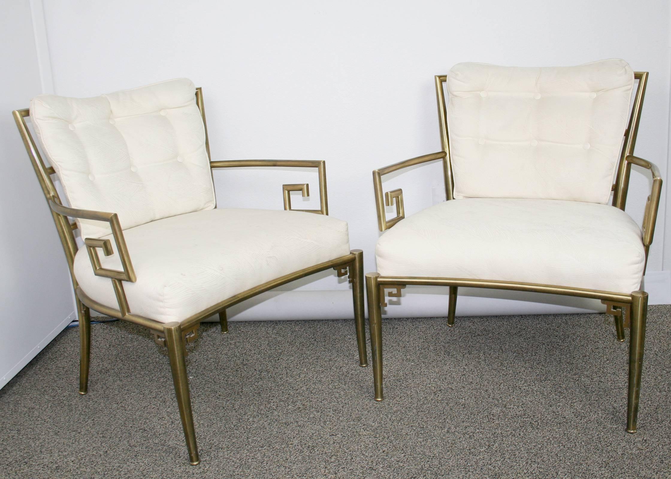 Italian Pair of Weiman Warren Lloyd Brass Lounge Chairs