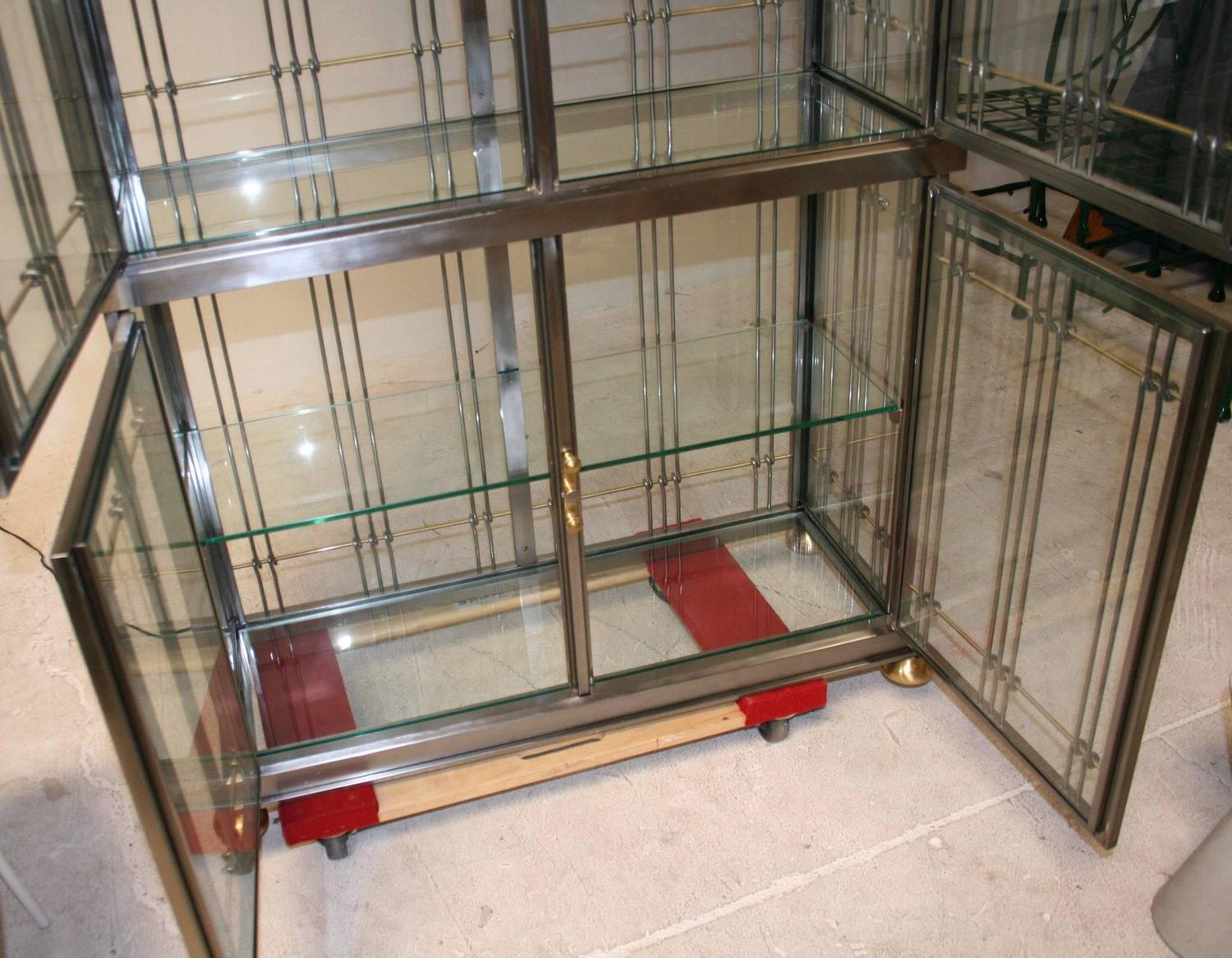 1980s Italian Steel, Brass and Glass Vitrine For Sale at 1stdibs